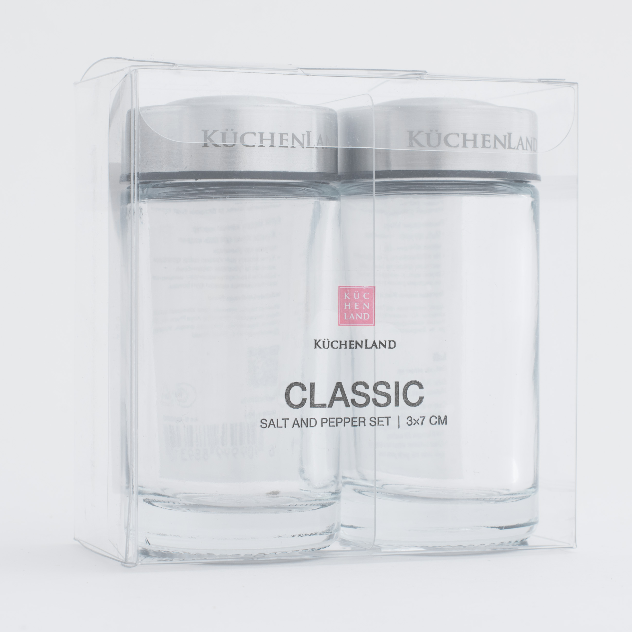 Salt and pepper set, 7 cm, glass/steel, Classic