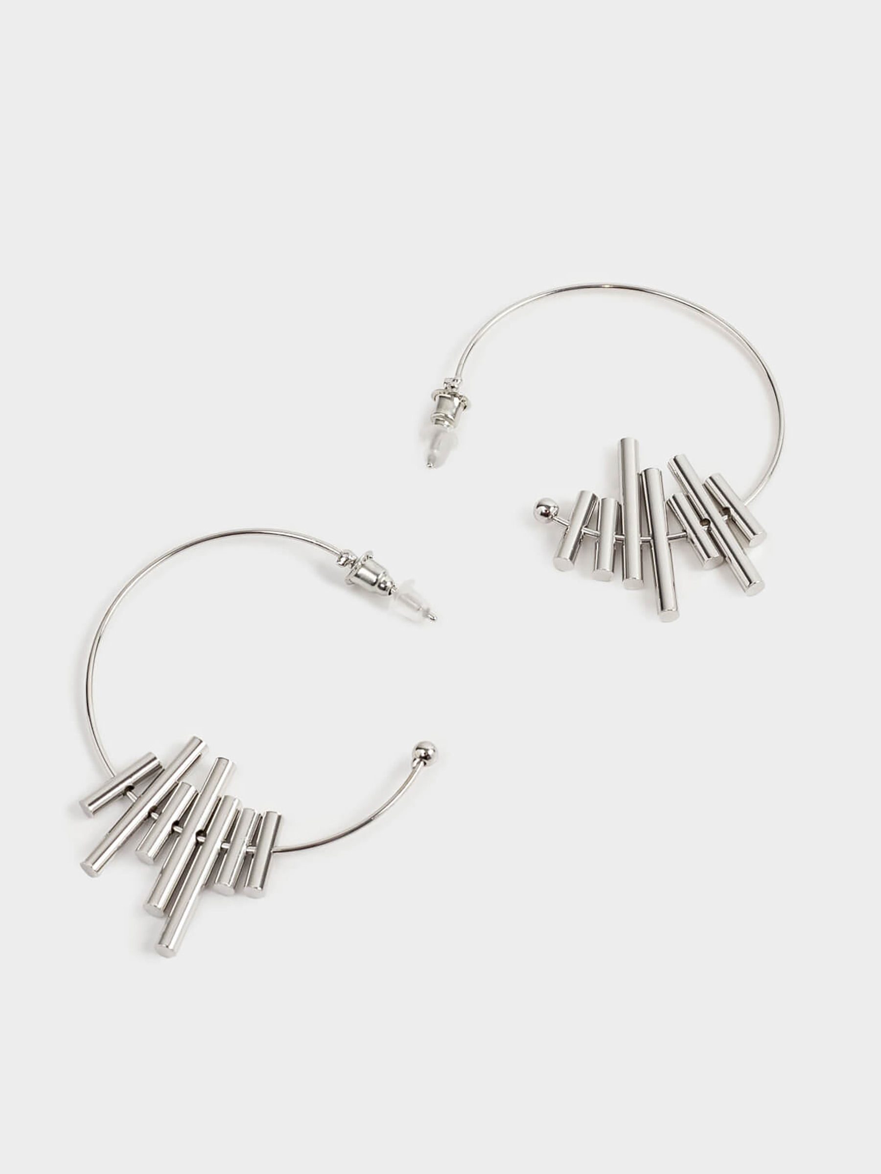 Stud earrings, 4 cm, metal, silver, Rings, Chain weaving