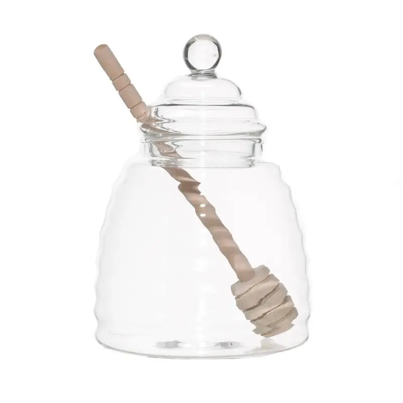 Honey jar, 470 ml, with spoon, Used glass / wood, Honey