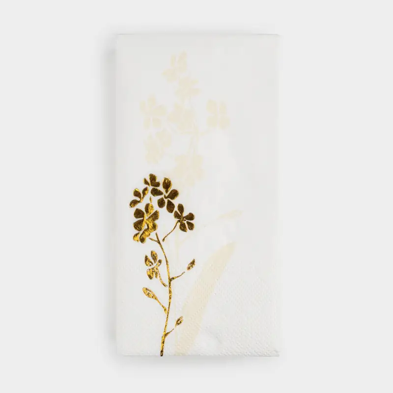 Paper napkins, 33x33 cm, 20 pcs, rectangular, white, Golden leaves, Print, image-0