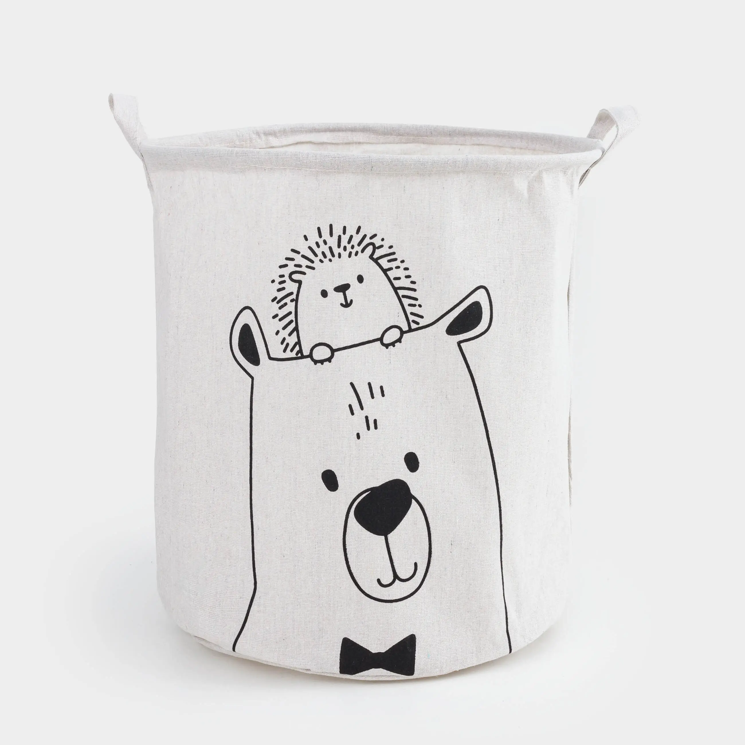 Storage bag, 35x40 cm, with handles, cotton/polyester, round, Milky, Bear and hedgehog, Funny world, image-0