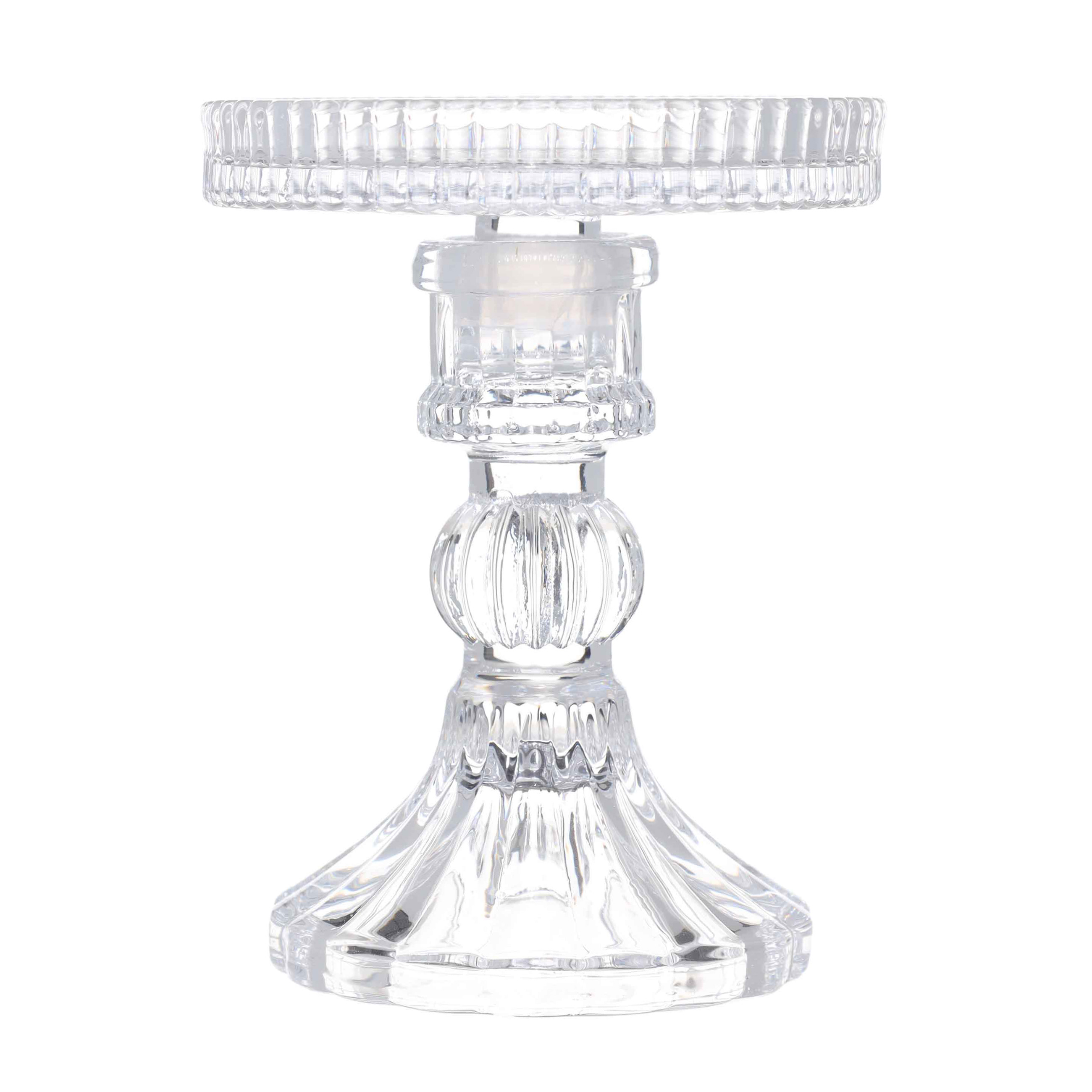 Candle holder, 12 cm, for cylindrical / thin candles, on a leg, collapsible, glass, Ribby