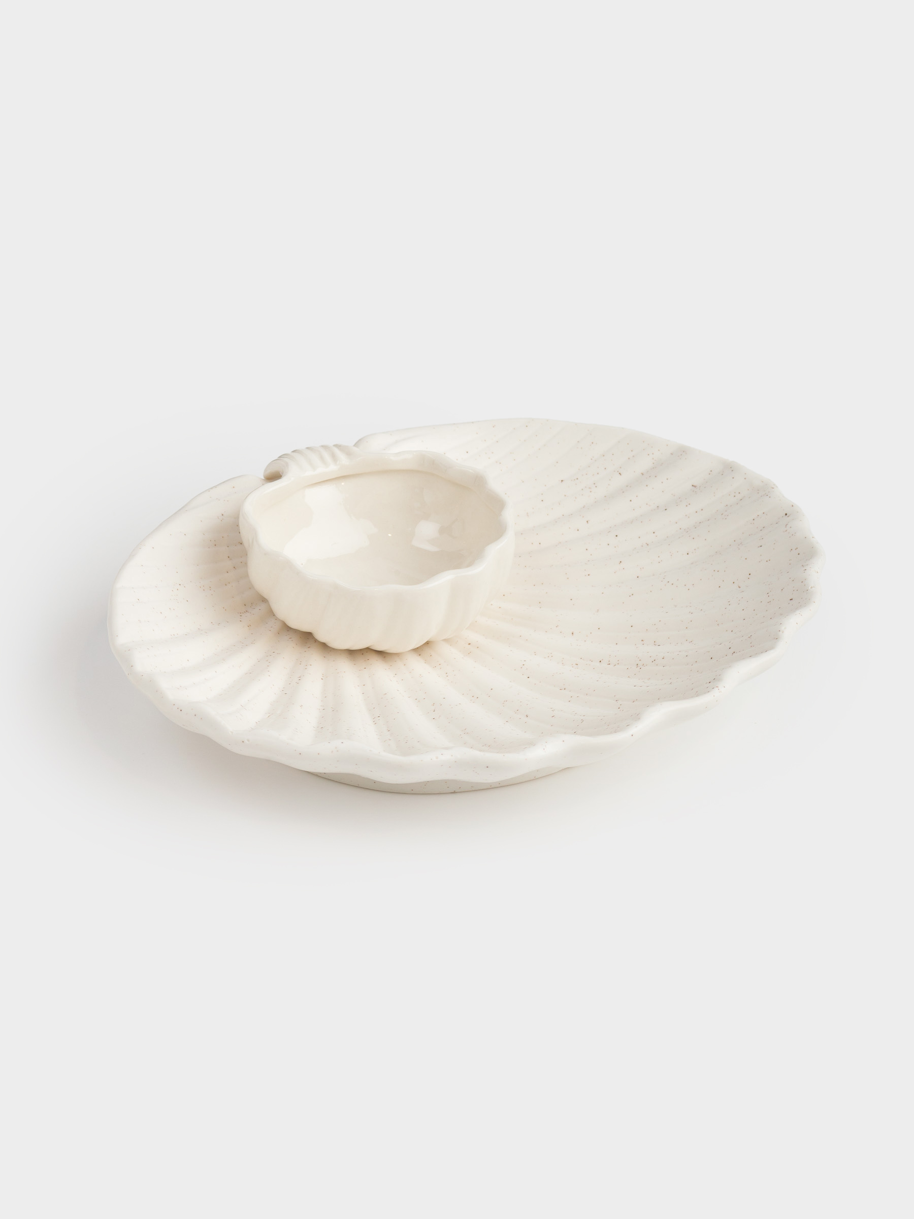 Dish, 20x17 cm, with sauce pan, porcelain P, milky, speckled, Shell, Seaside, image-0