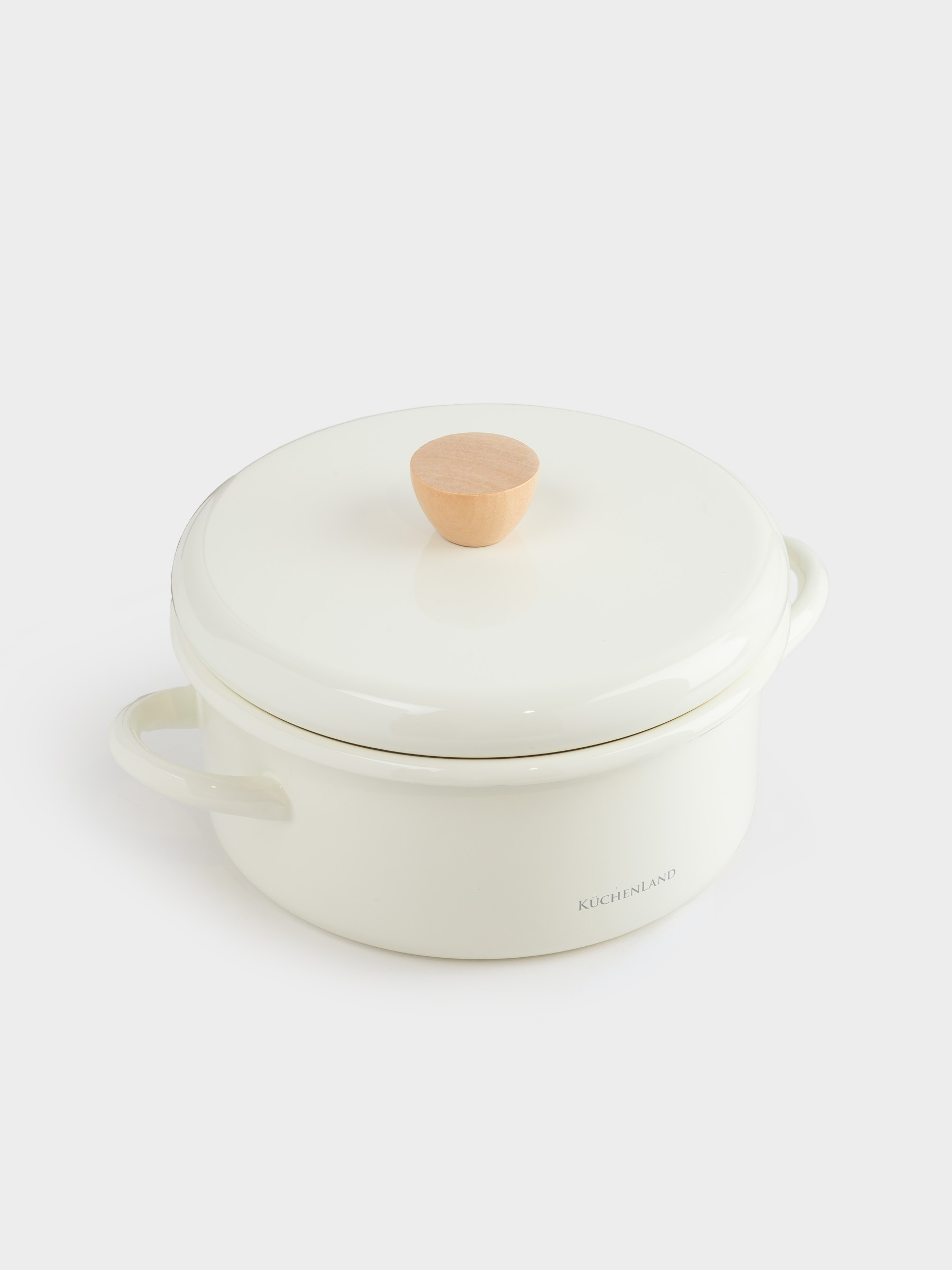 Pot, 20 cm, 2.7 l, with lid, enameled metal / wood, milk, Nostalgia, image-1