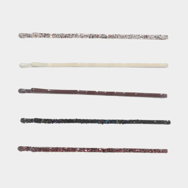 Hair clip, 6 cm, 30 pcs, metal, brown mix, Invisible, Basic