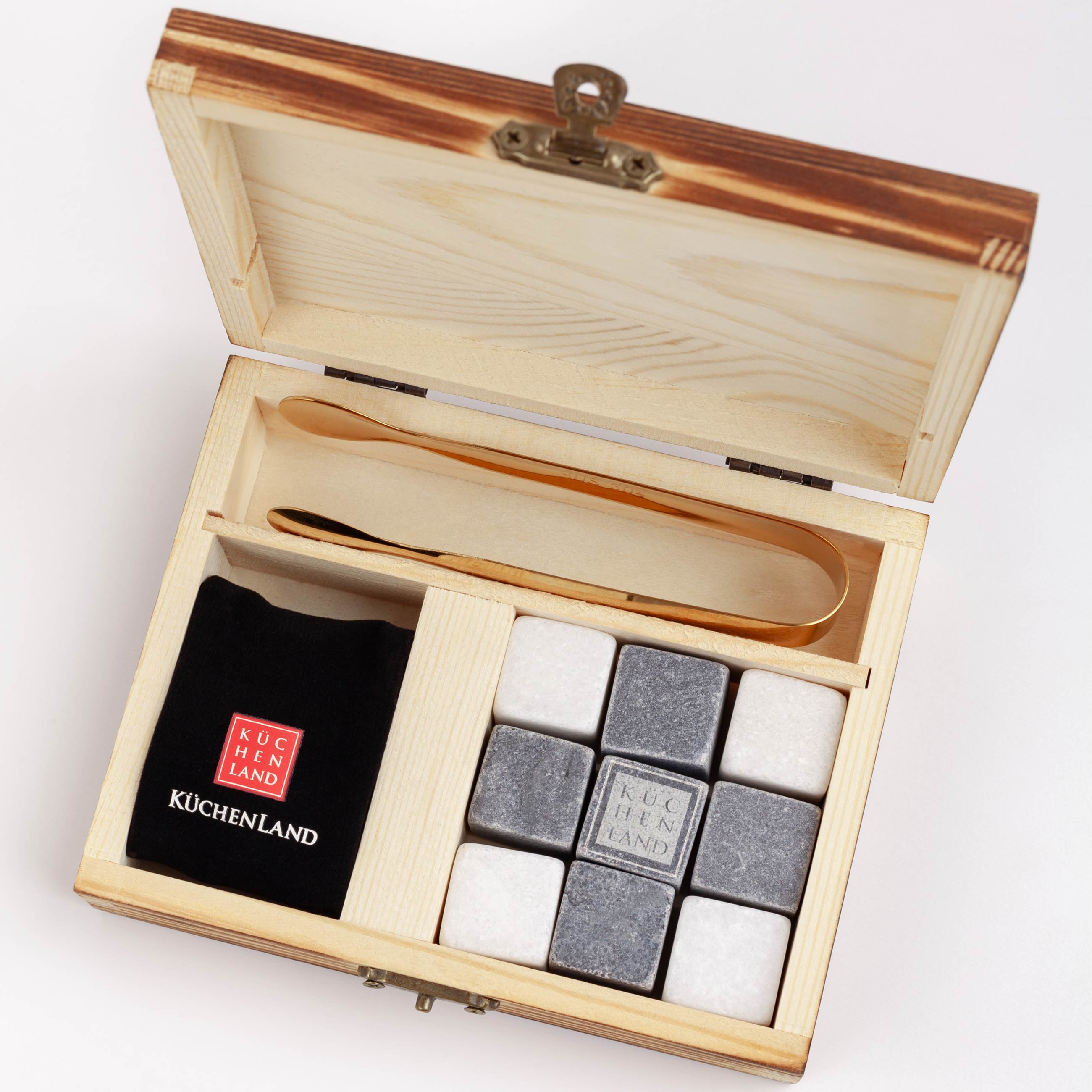 Set of cubes for cooling drinks, 12 pr, with tongs, in a box, marble / steel, Marble