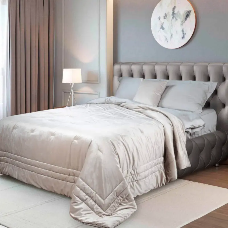 Bedspread, 220x240 cm, quilted, velvet/microfiber, beige, Frame, Stitch velvet