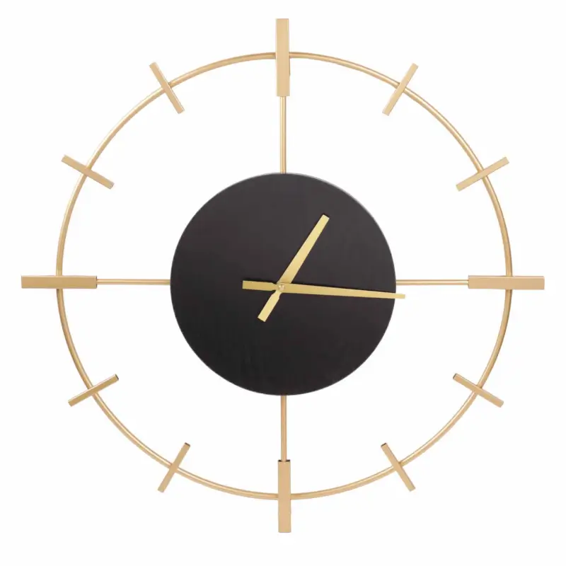 Wall clock, 61 cm, metal / wood, round, black and gold, Steering wheel, Discovery