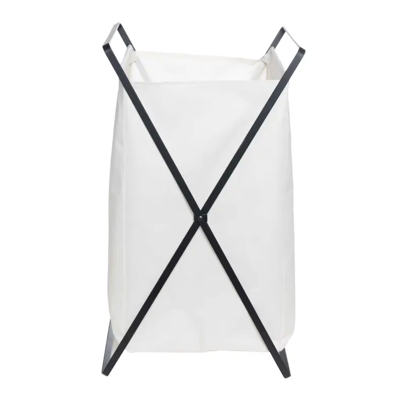 Laundry basket, 30x30x55 cm, foldable, metal / oxford, black and white, Compact black ,image-0
