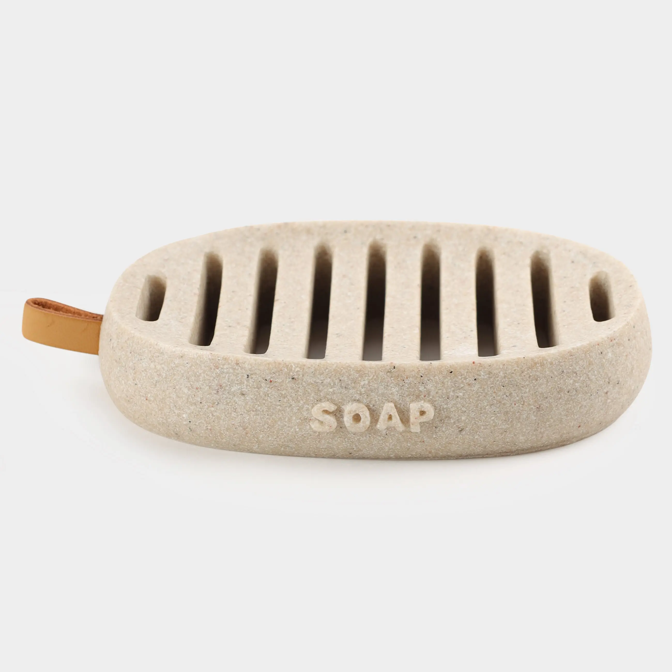 Soap dish, 13x9 cm, polyresin, oval, beige, speckled, Dune, image-0