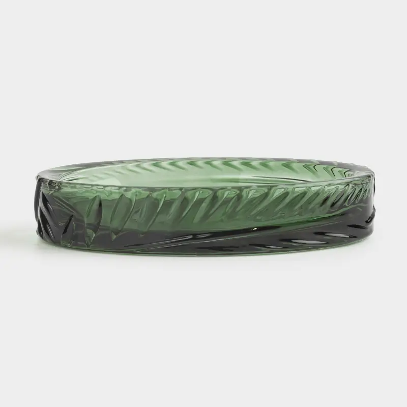 Soap dish, 14x10 cm, glass, rectangular, green, Tropical leaves ,image-0