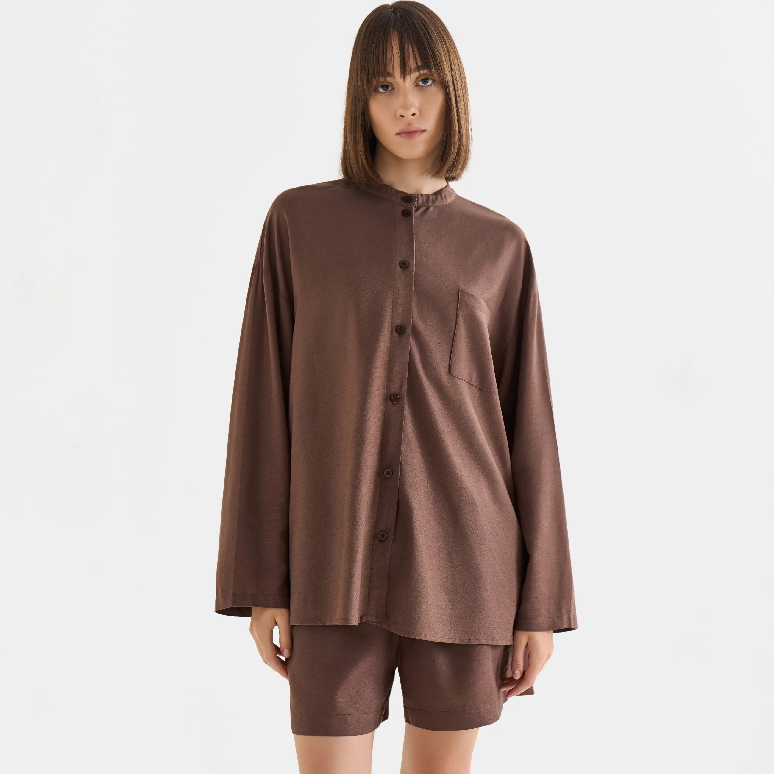 Women's shirt, size L, with long sleeves, viscose / linen, brown, Redana
