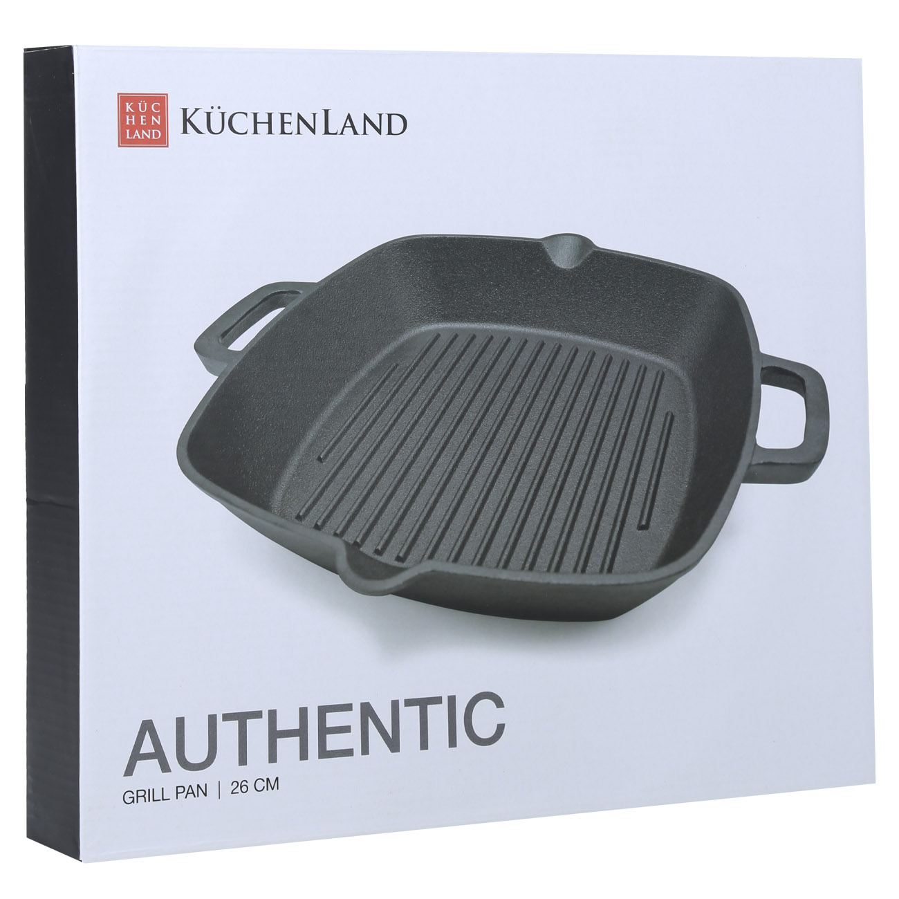 Grill pan, 26 cm, with handles, cast iron, square, black, Authentic