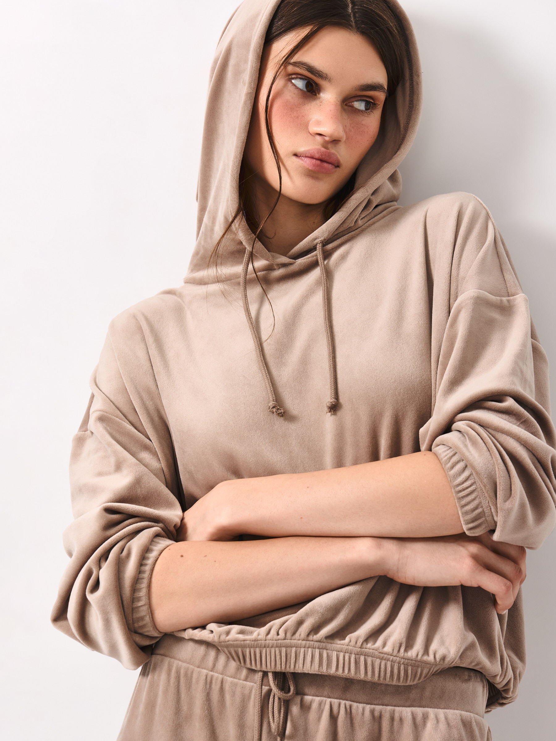 Women's sweatshirt, homewear, size S, velour, sand, Lillian, image-0