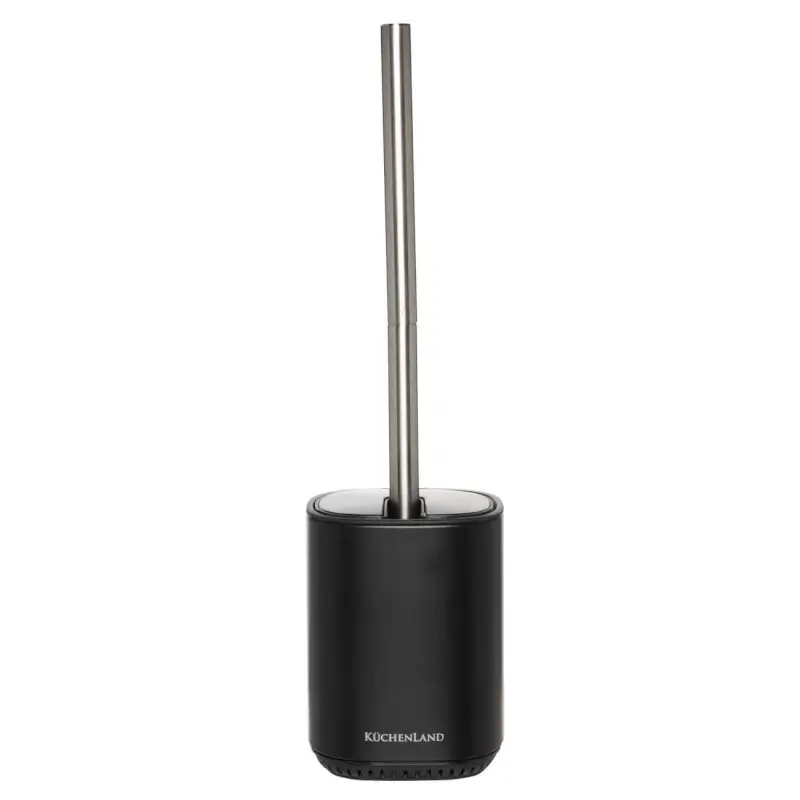 Toilet brush, 38 cm, with automatic stand, plastic / metal, black, Total black