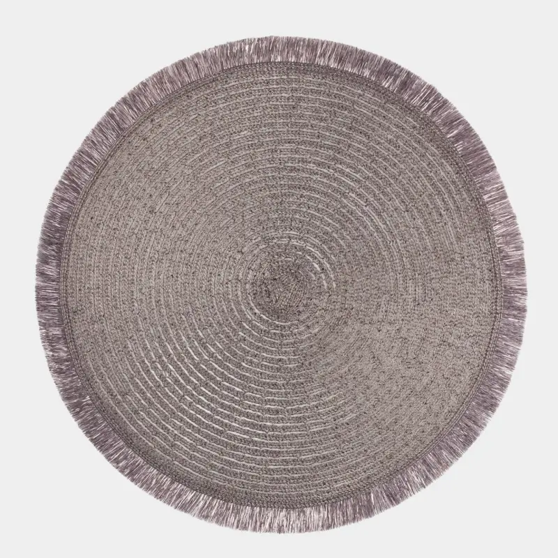 Placemat, 38 cm, fringed, polyester, round, dark silver, Rotary shine