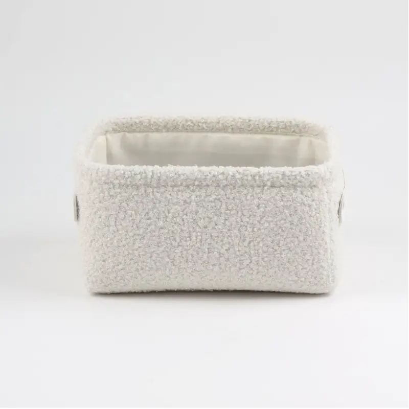 Storage basket, 20x15x10 cm, with handles, boucle, rectangular, milk, Boucle ,image-0