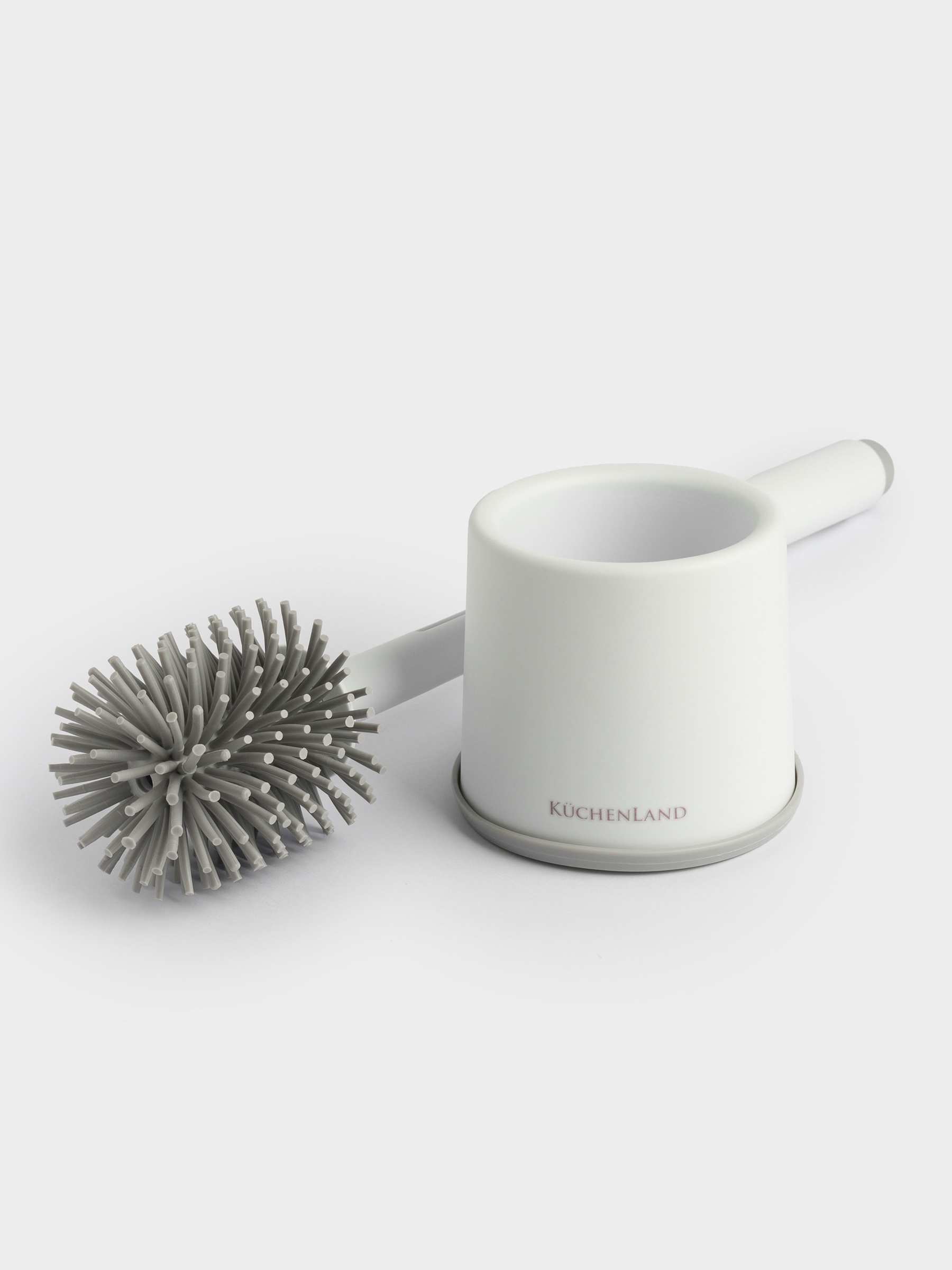 Toilet brush, 41 cm, with stand and detergent dispenser, rubber/plastic, grey-white, Click, image-6