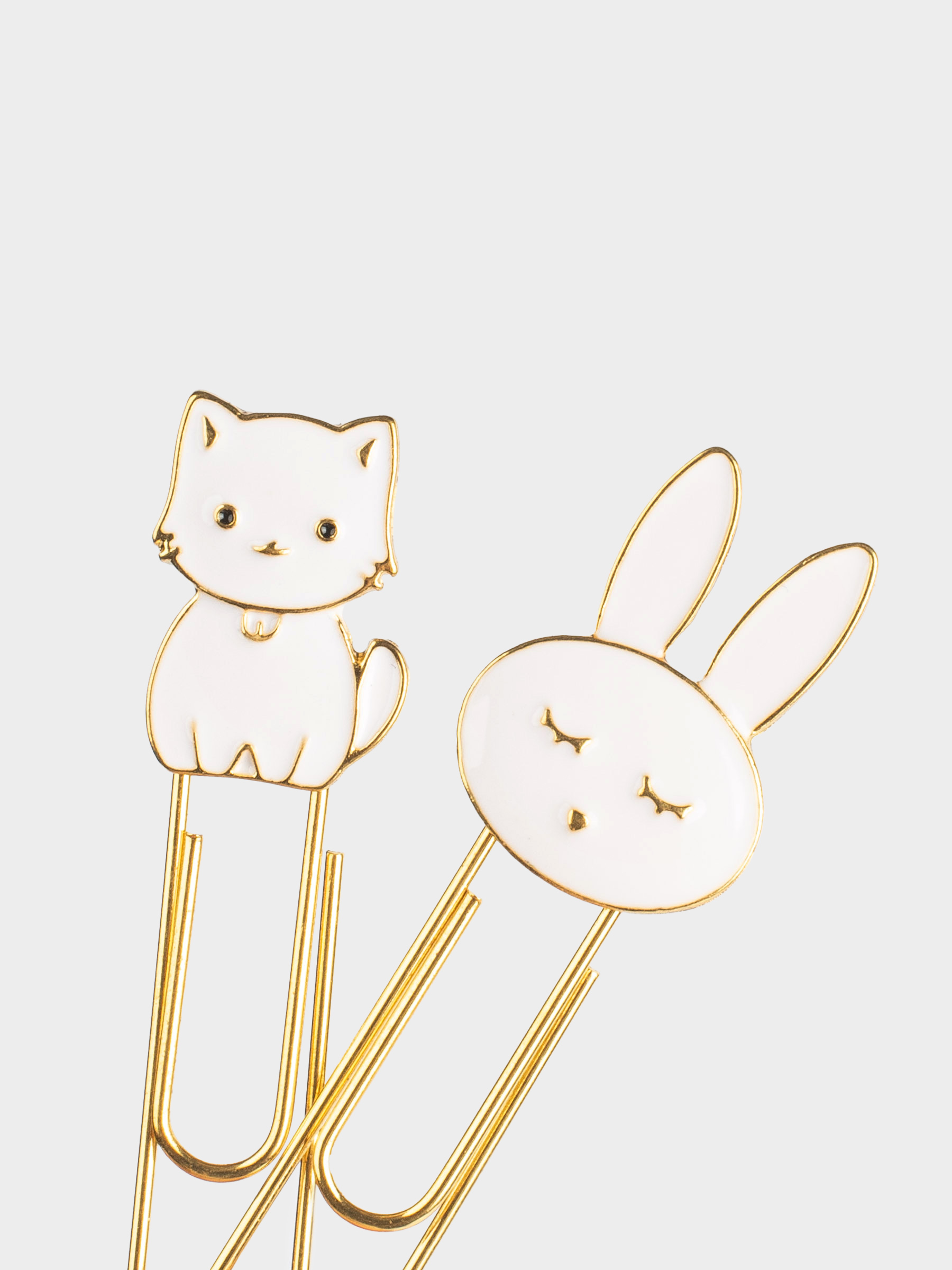 Stationery paper clip, 7 cm, 2 pcs, metal, white, Kitten and rabbit, Cat, image-3