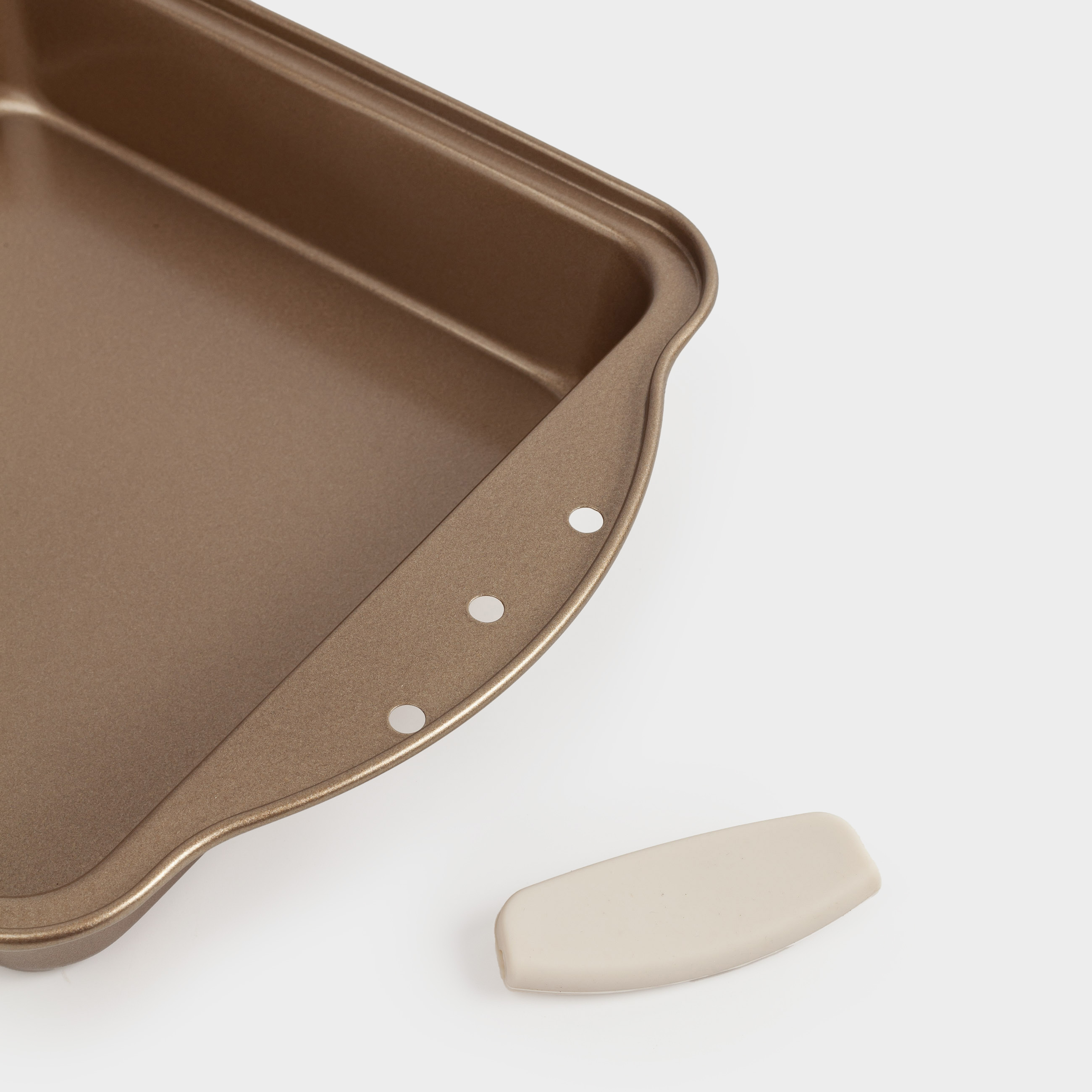 Baking dish, 28x22 cm, with handles, steel / silicone, square, copper, Resto 