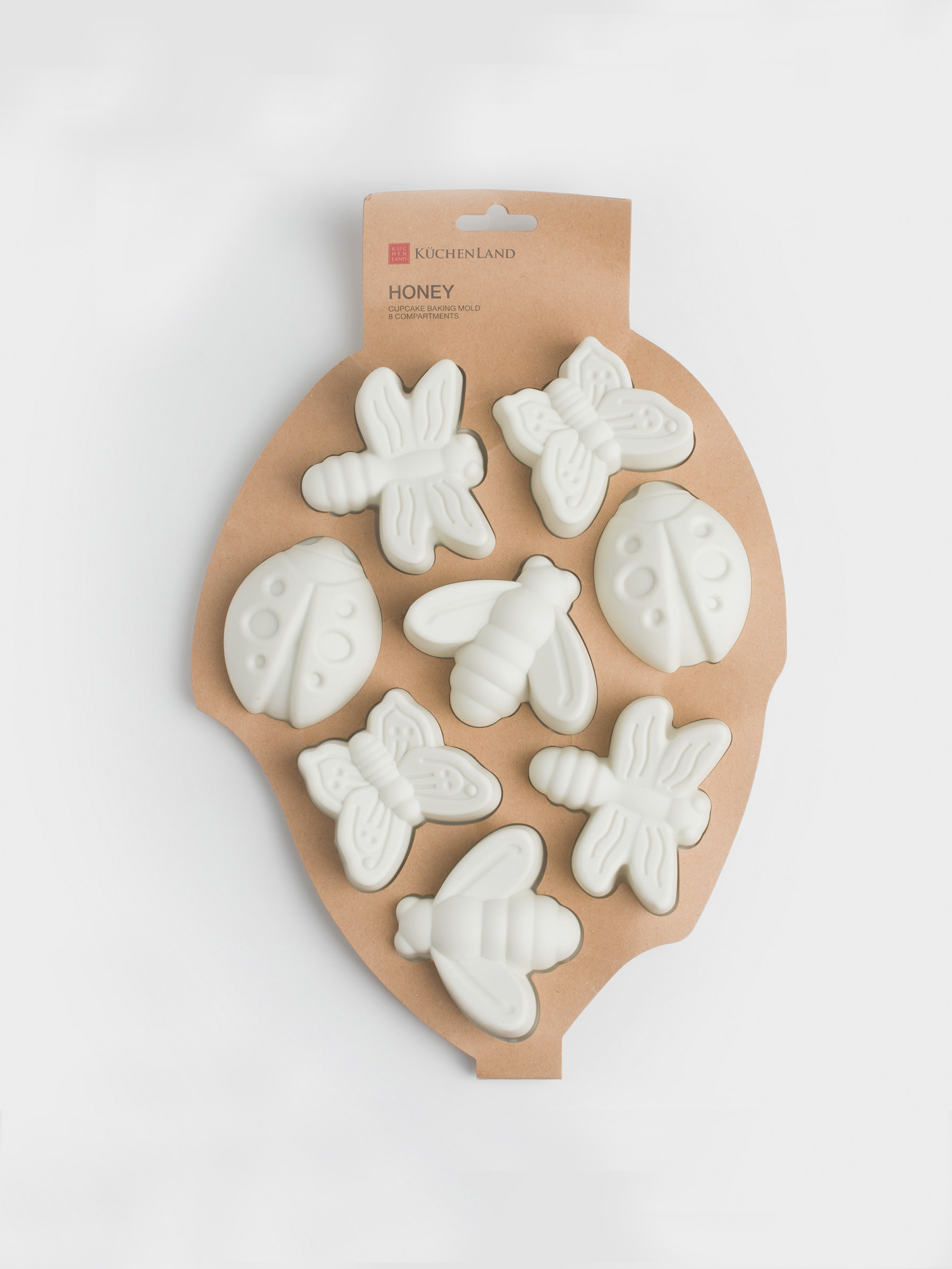 Cupcake baking dish, 28x21 cm, 8 compartments, silicone, milky, Bees / Butterflies, Honey, image-4