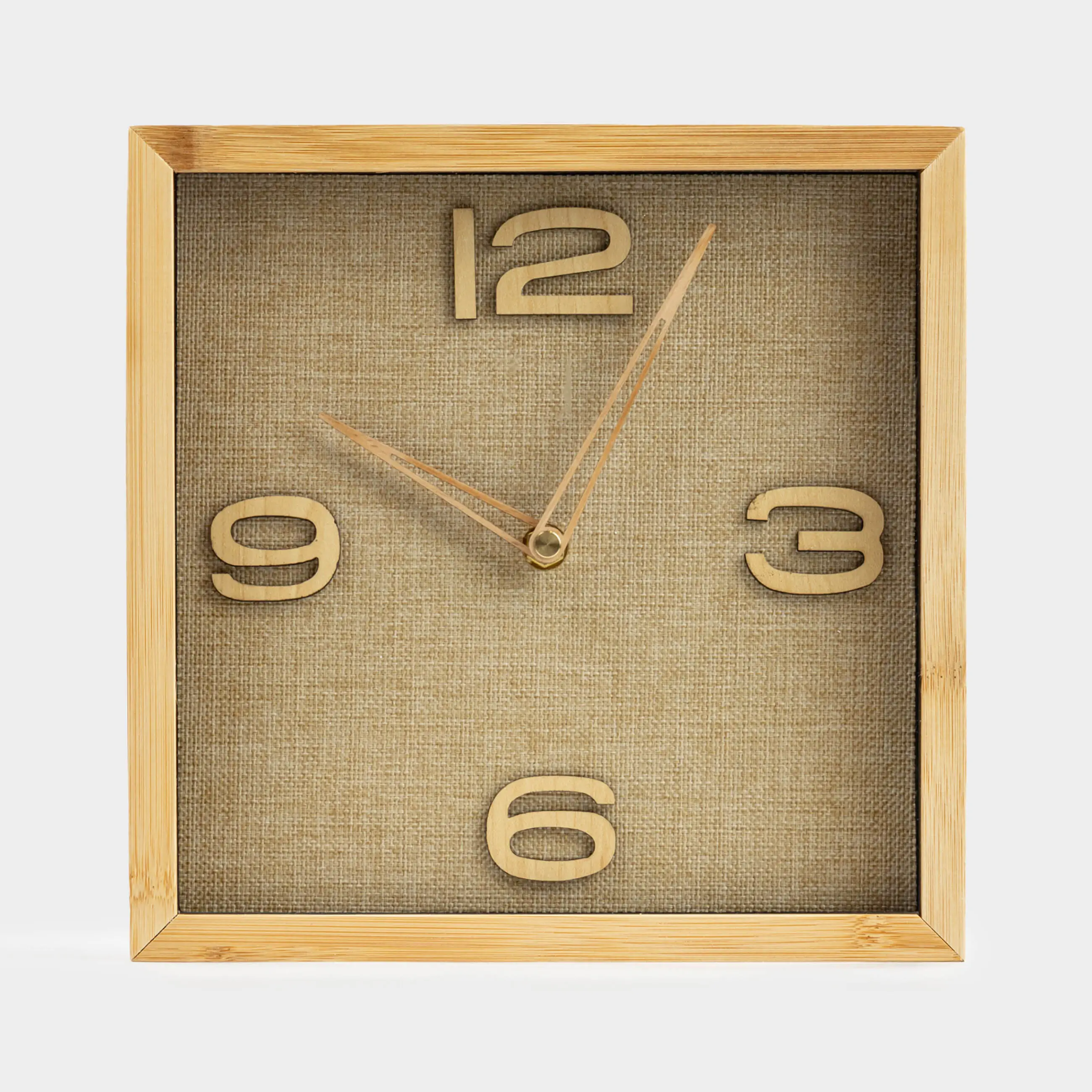 Wall clock, 25 cm, bamboo/glass, square, brown-golden, Dial