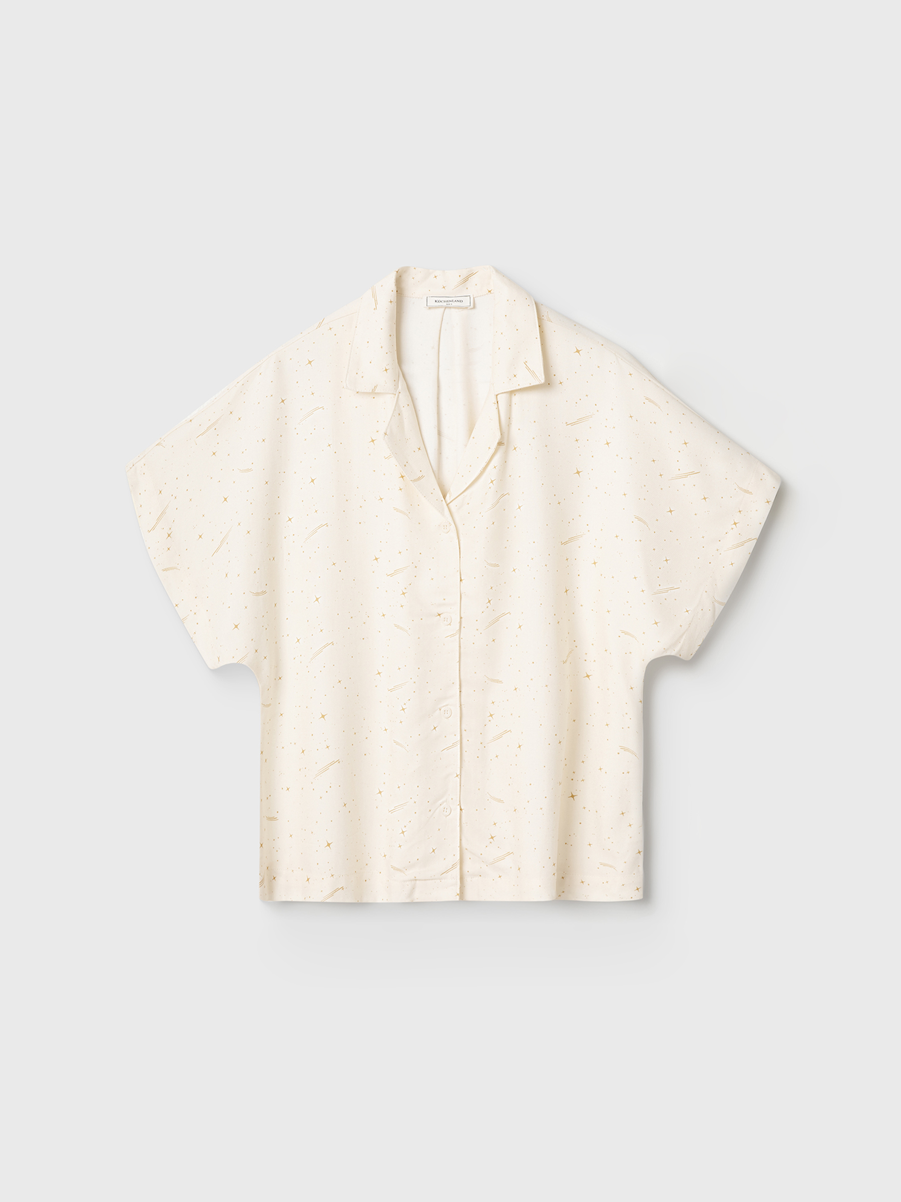 Women's shirt, homewear, size S, with short sleeves, viscose, milky, Stars, Dina, image-6