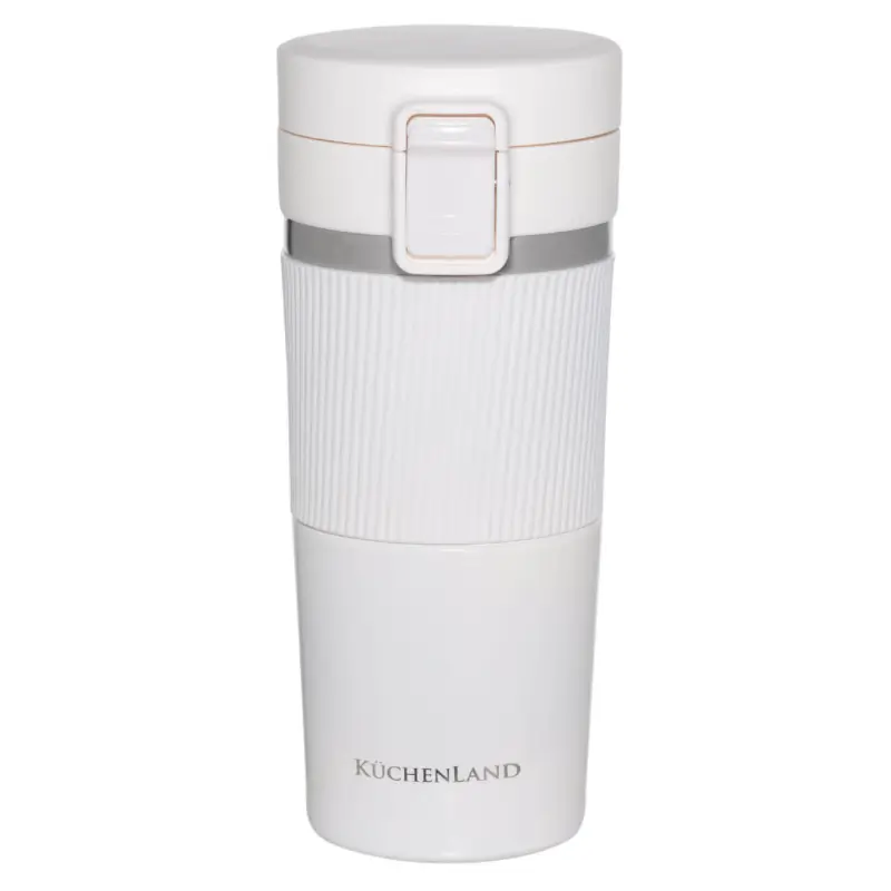 Thermomug, 400 ml, with zarf, steel / plastic, white, Voyage new