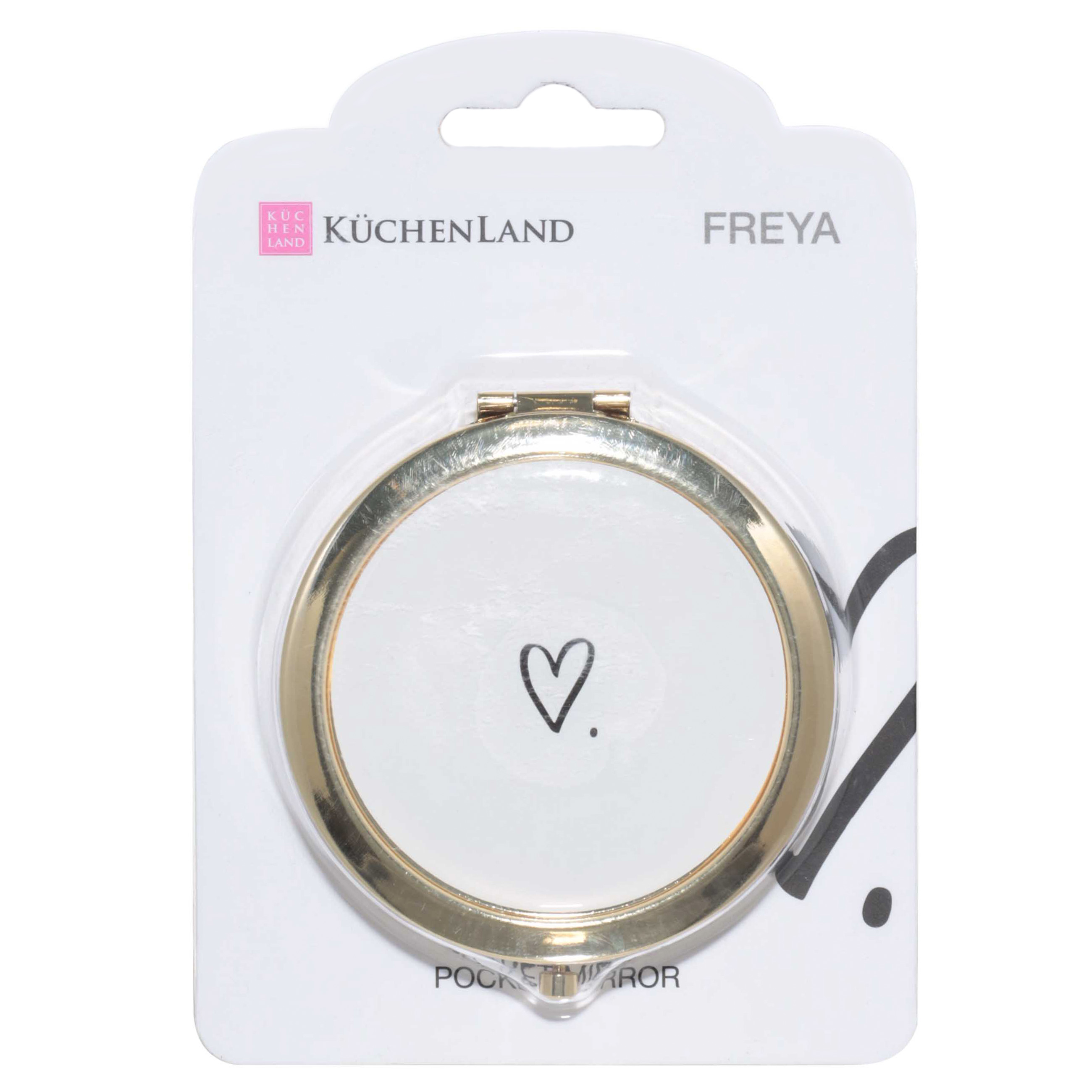 Pocket mirror, 7 cm, double-sided, metal, gold, Freya