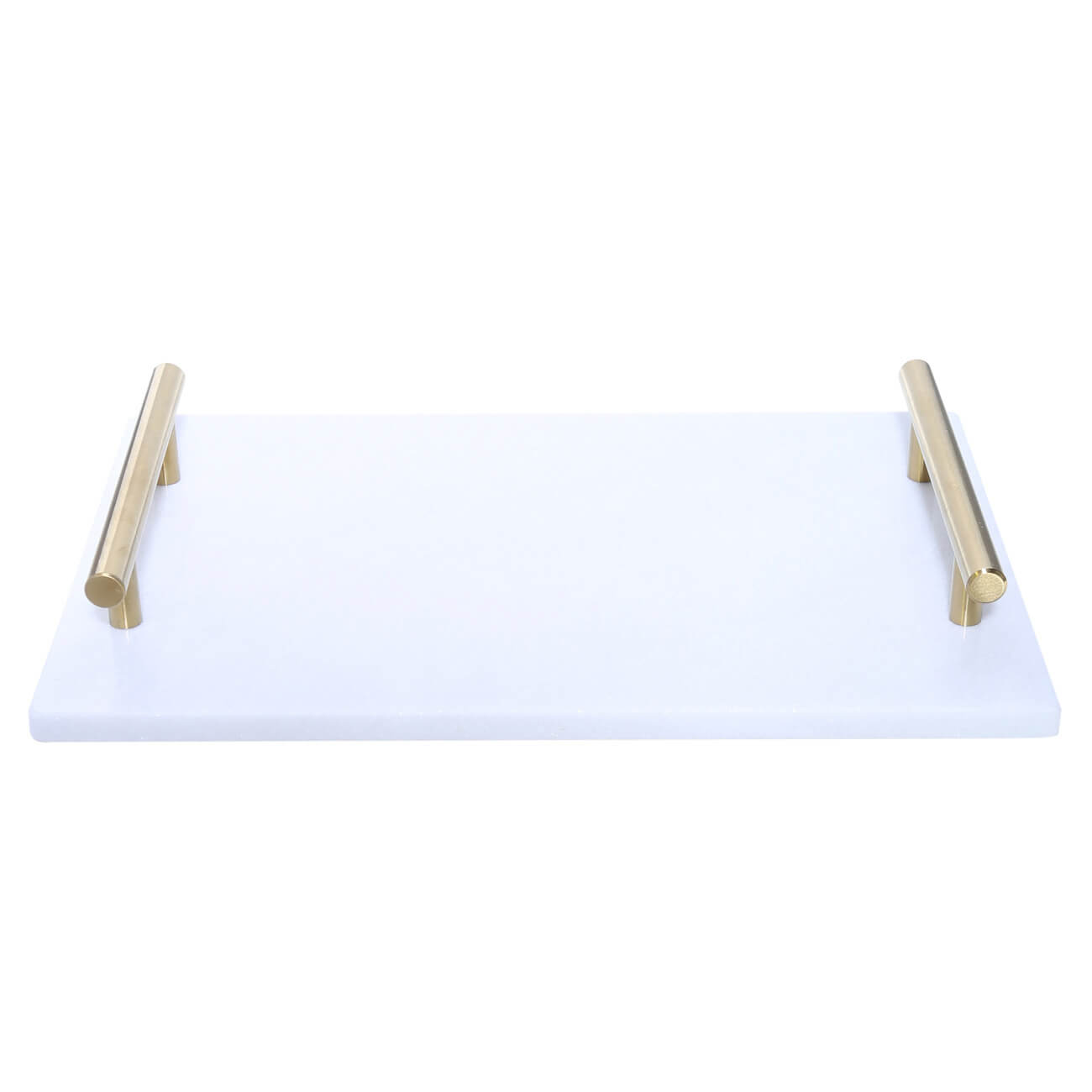 Tray, 30x20 cm, with handles, Marble, rectangular, White/golden, Marble