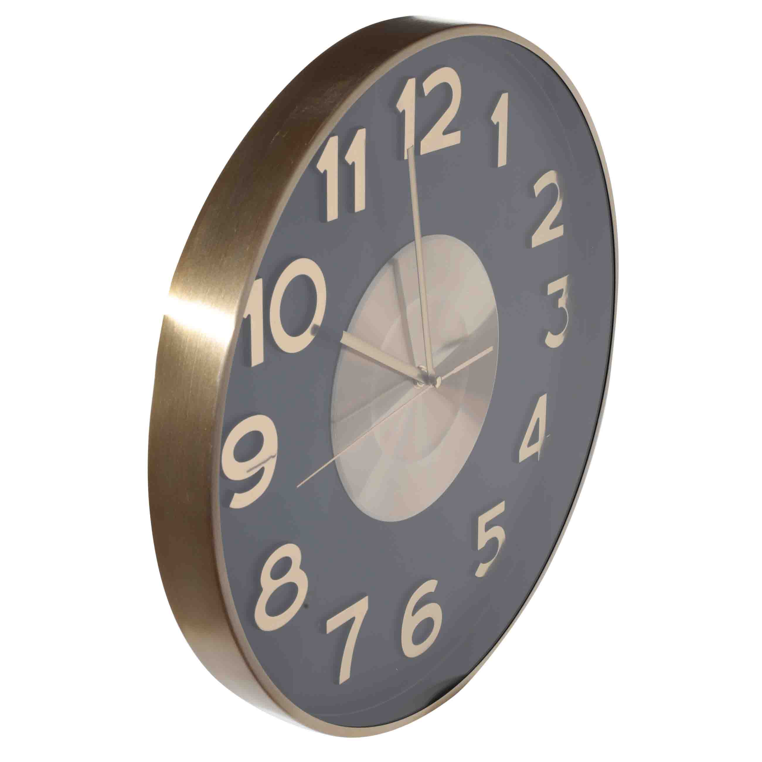 Wall clock, 40 cm, metal / glass, round, black and gold, Dial, Dial