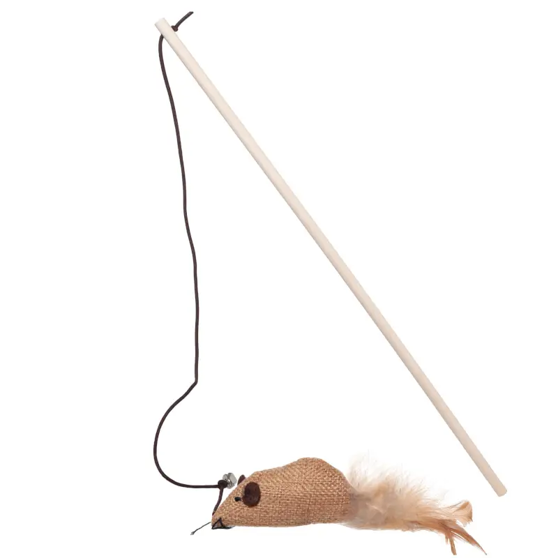 Cat fishing pole toy, 1 m, with Bell, Wood / Polyester, Mouse, Playful cat ,image-0