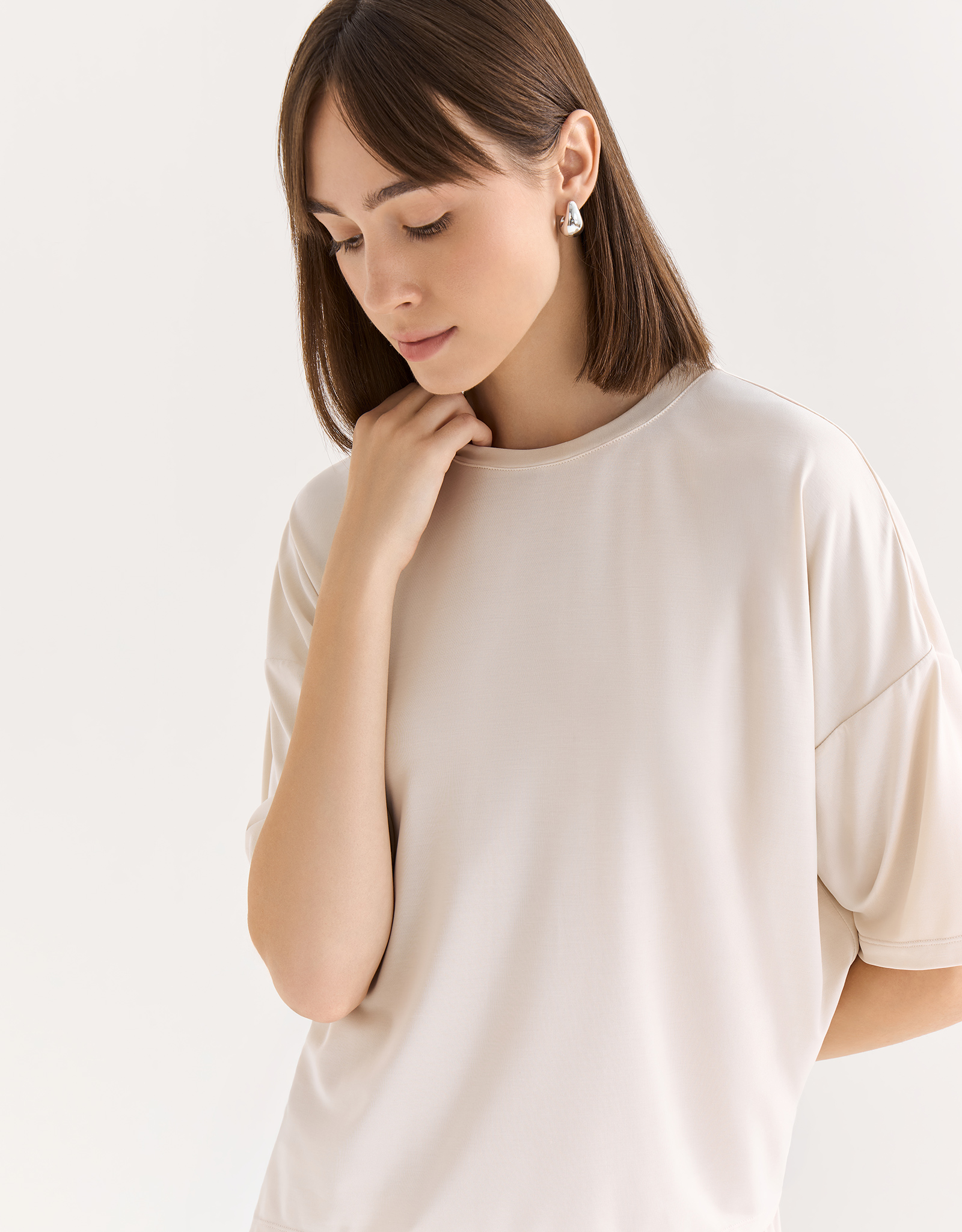 Women's T-shirt, size S, cropped, viscose / polyester, graphite, Ametina, image-2