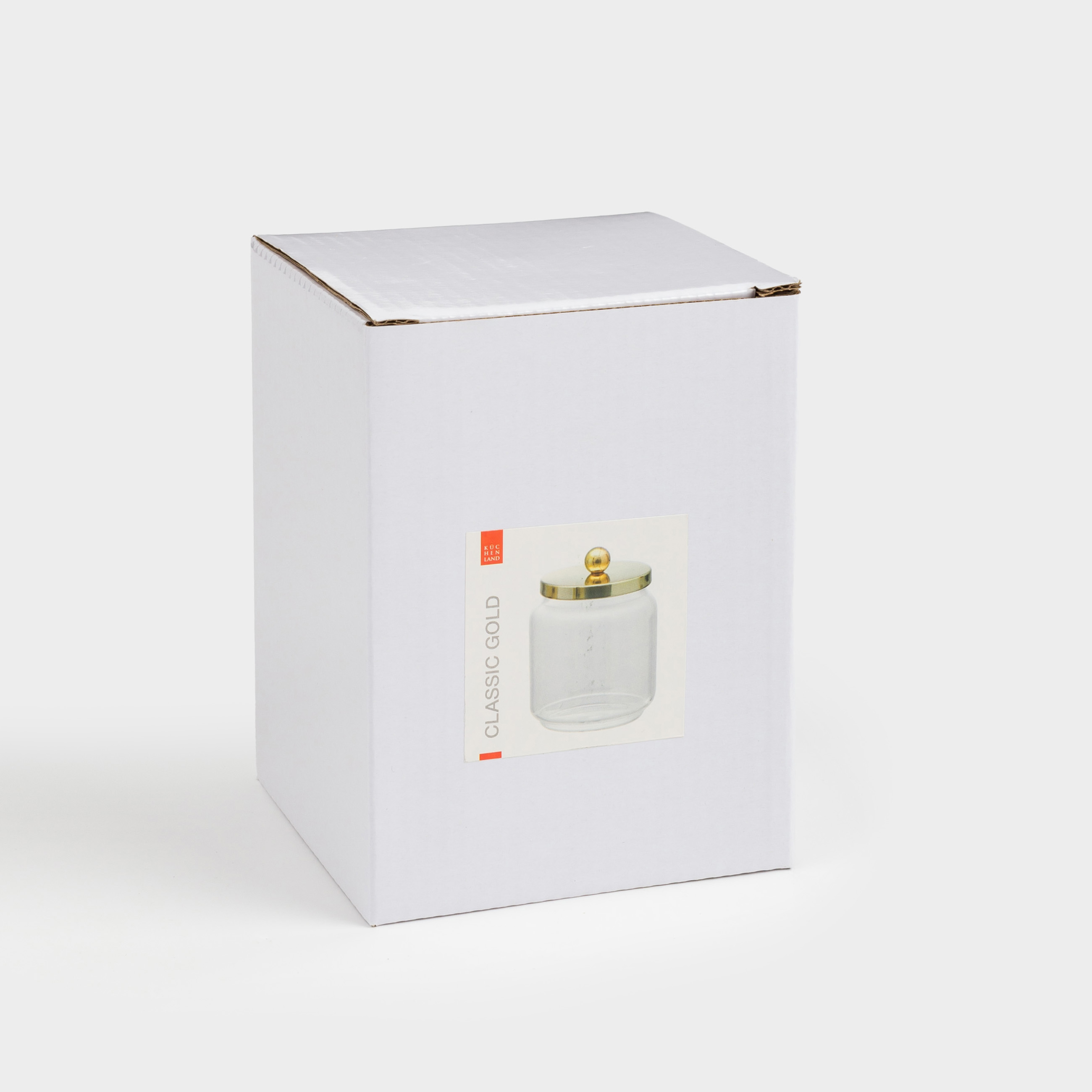 Storage container, 9x12 cm, 450 ml, glass / metal, gold, Classic gold