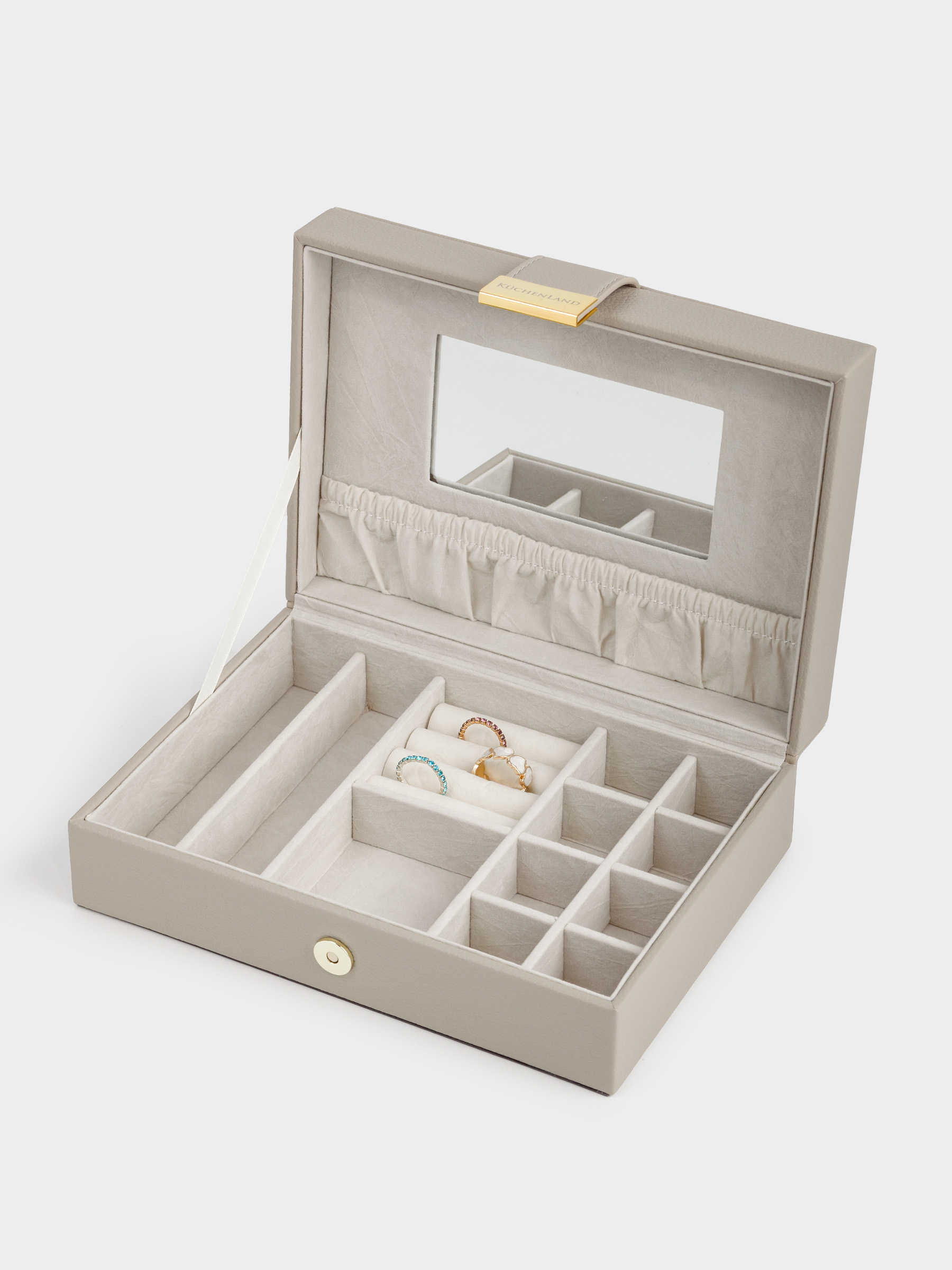 Jewelry box, 20x15 cm, with mirror, wood/PU leather, beige, Premiere one, image-5
