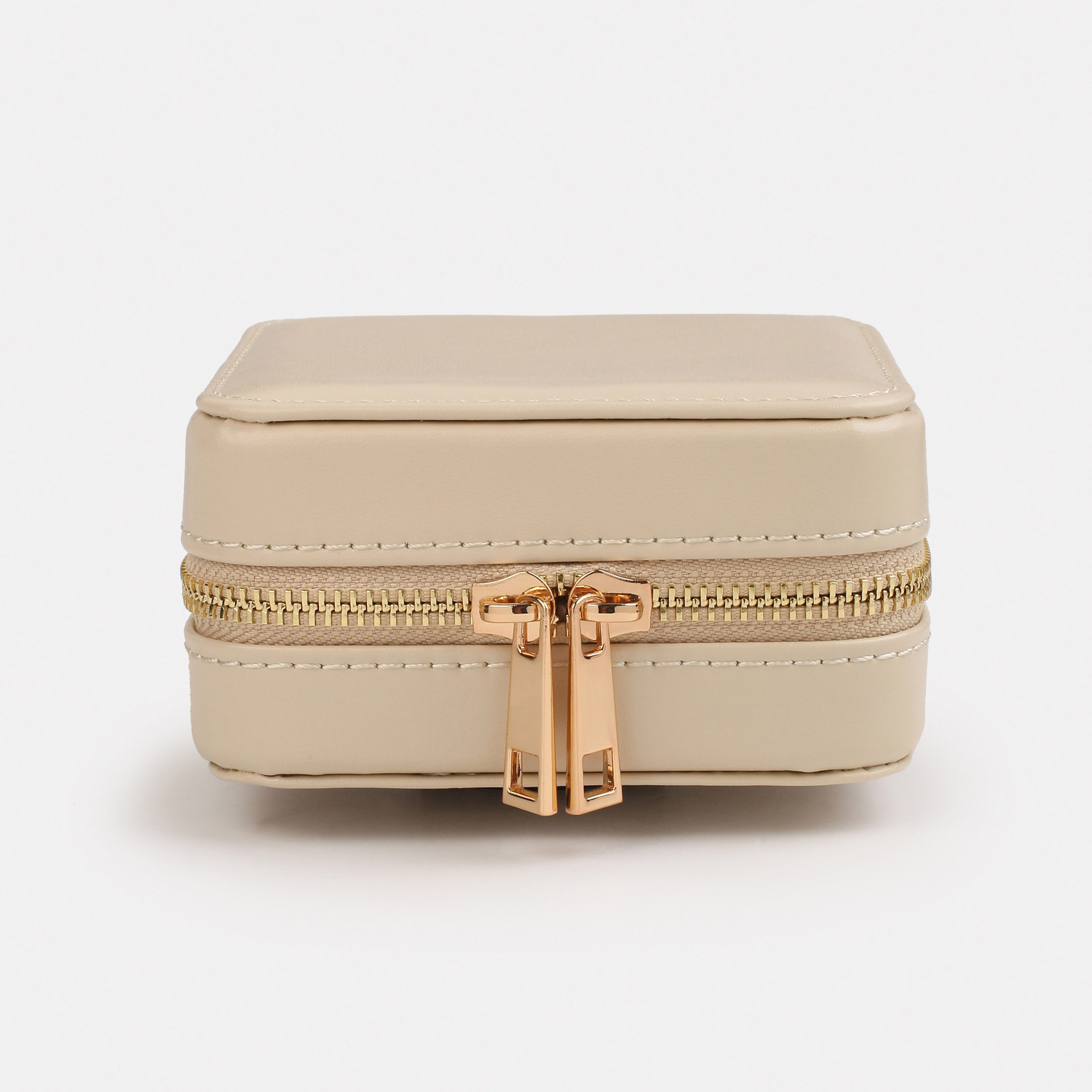 Jewelry box, 12x12 cm, with mirror, PU leather / MDF, beige, Premiere small, image-1