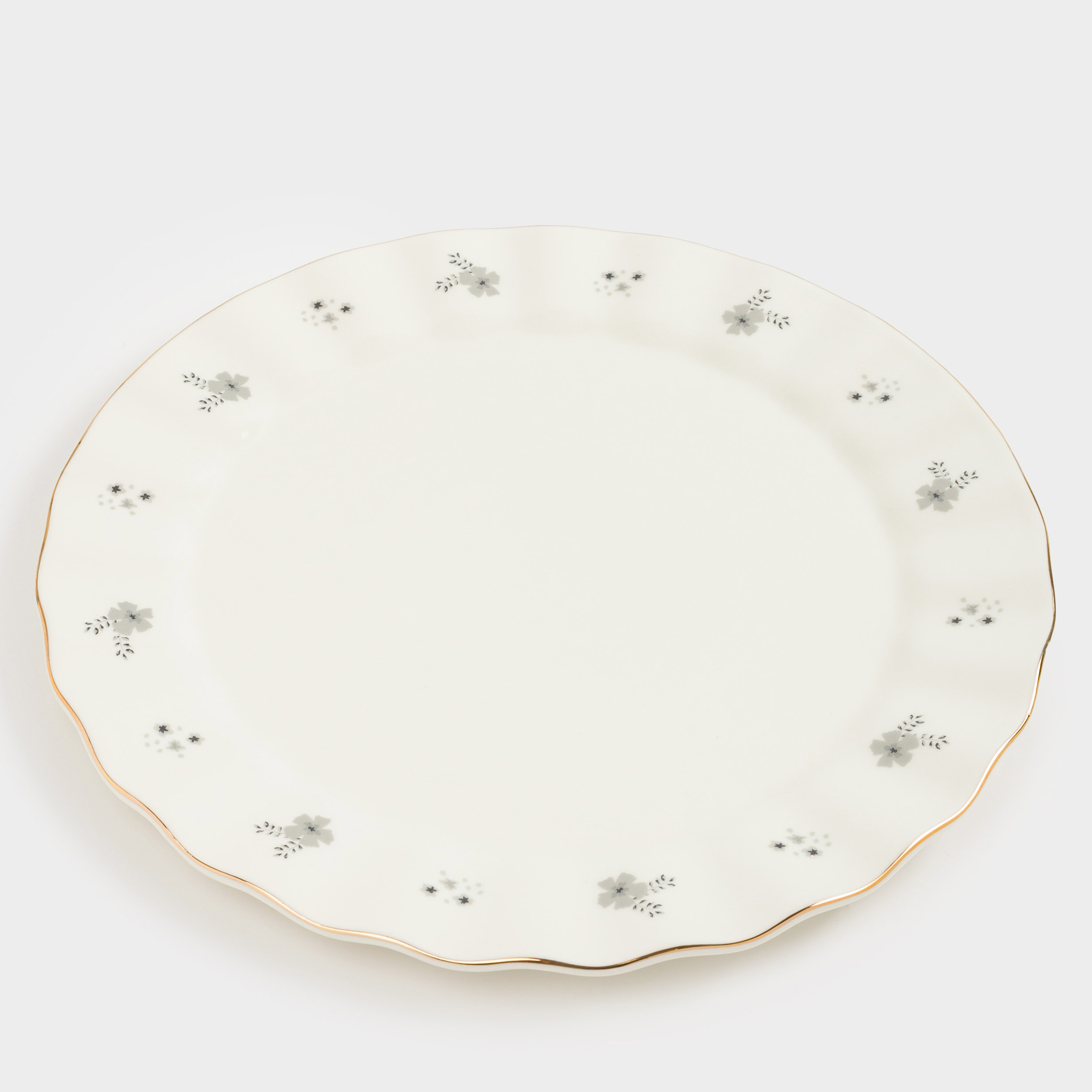 Dinner plate, 27 cm, porcelain P, milky, with golden edging, Grey flowers, Florals, image-2