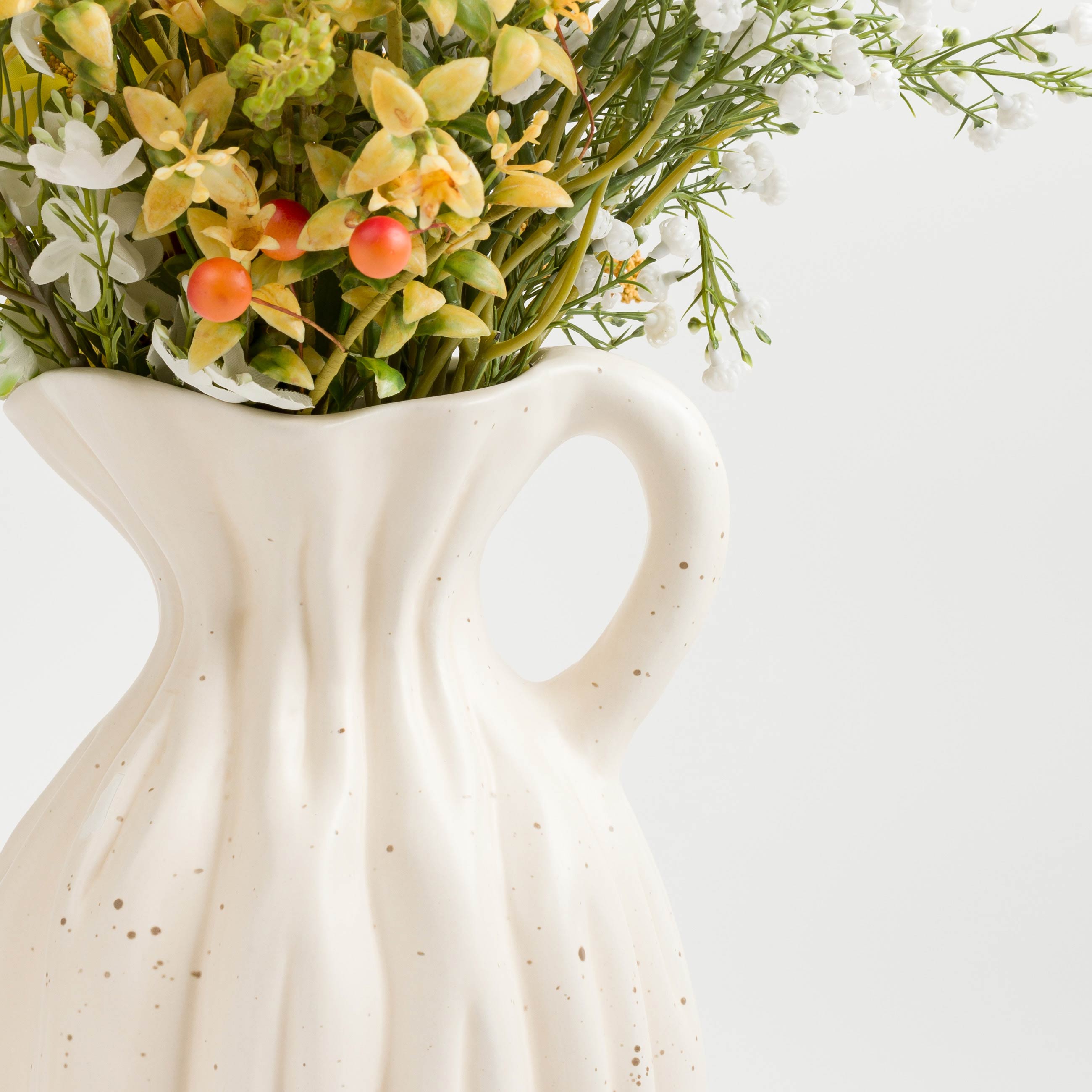 Flower vase, 25 cm, with handle, ceramic, milk, speckled, jug, Golden glow, image-5