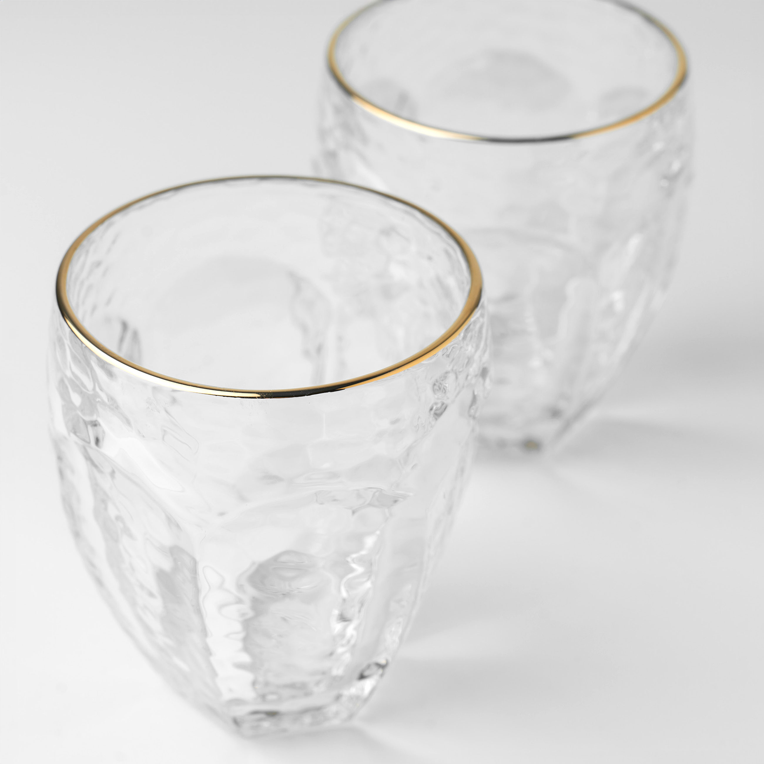 Whiskey glass, 10 cm, 320 ml, 2 pcs, glass, with golden edging, Ripply gold, image-2