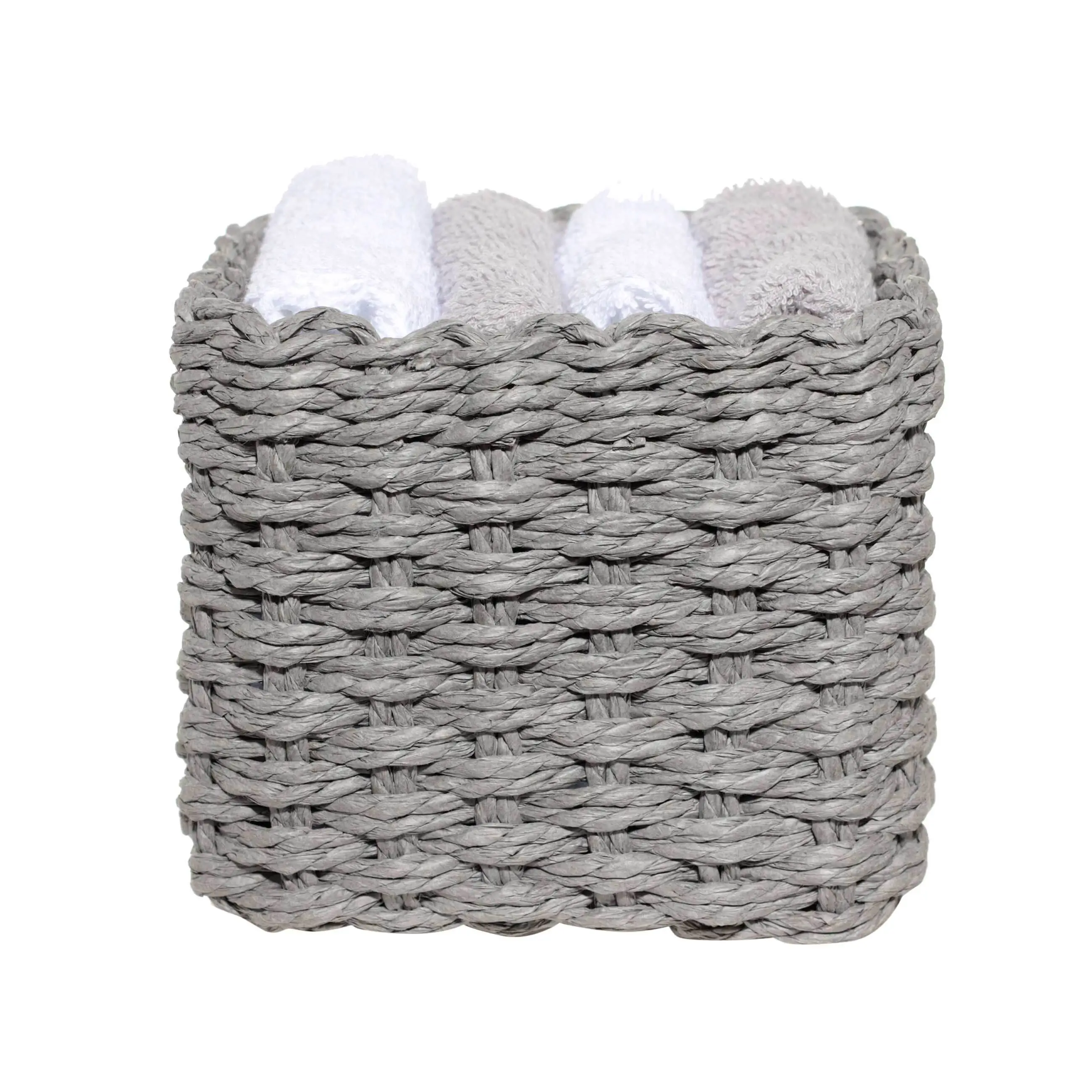 Towel, 30x30 cm, 4 pcs, in a basket, cotton / cellulose, gray / white, Basket towel, image-0
