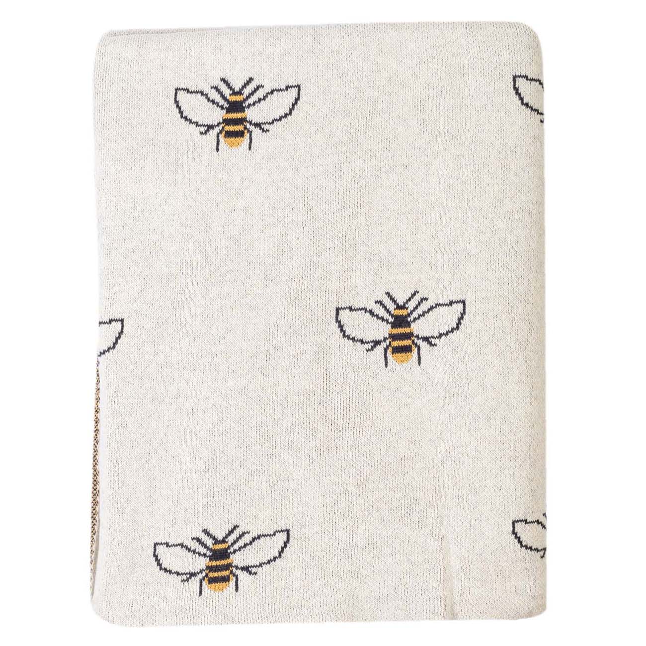 Plaid, 130x170 cm, cotton, beige, Bees, Honey