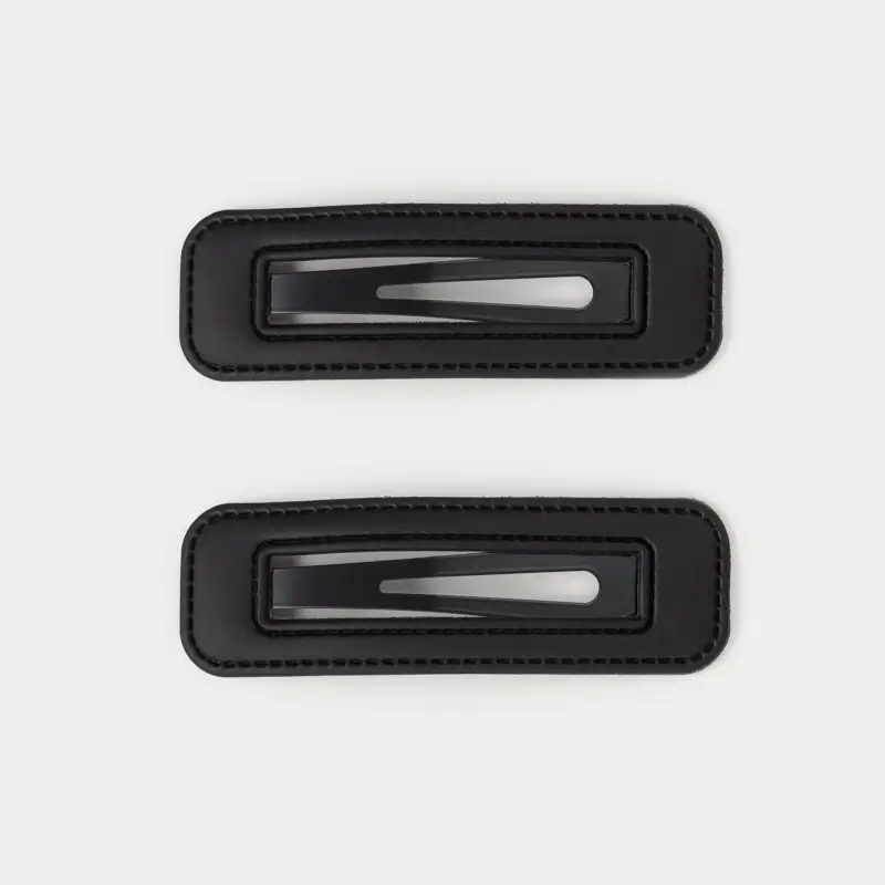 Hair clip, 9 cm, 2 pcs, polyurethane / metal, black, Geometry, Leather ,image-0