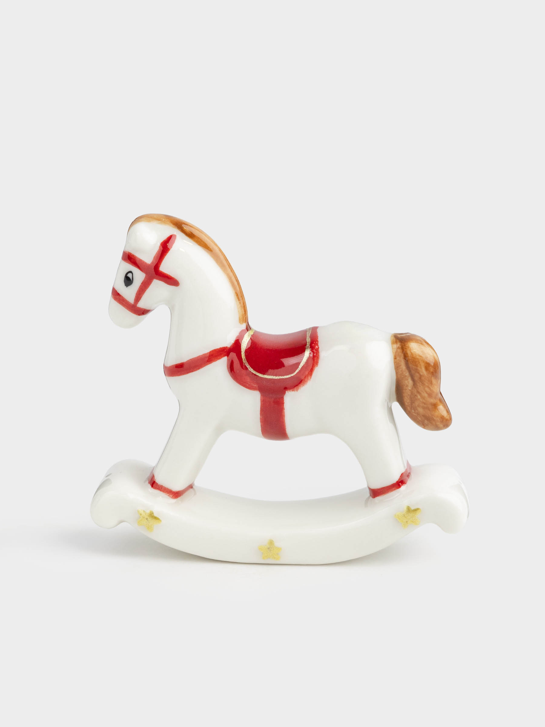 Statuette, 7 cm, porcelain P, white, rocking horse, Antique horse, image-1