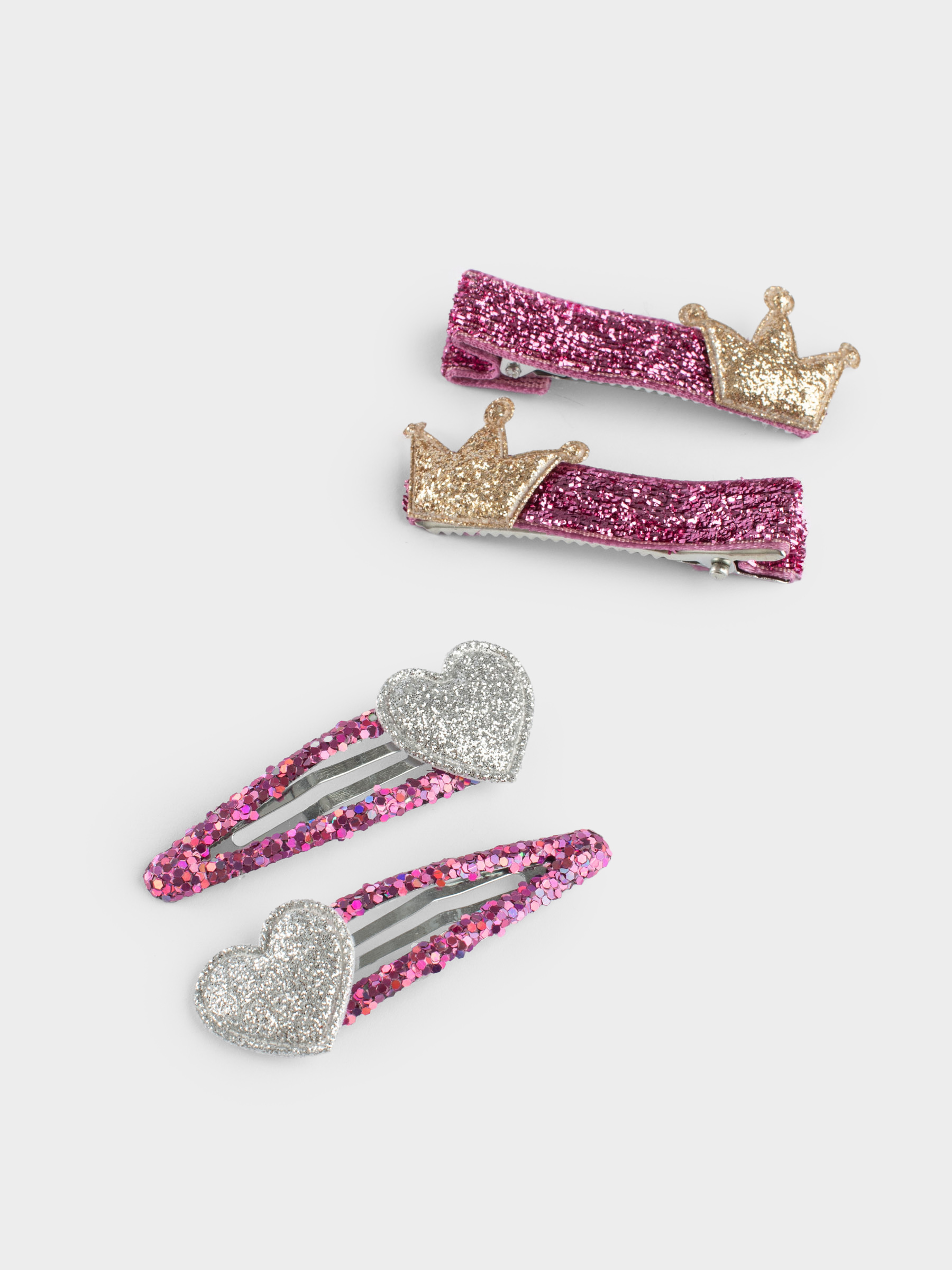 Hair clip set, 5 cm, 4 pcs, children's, plastic / metal, purple, Crown/Heart, Gracile, image-2