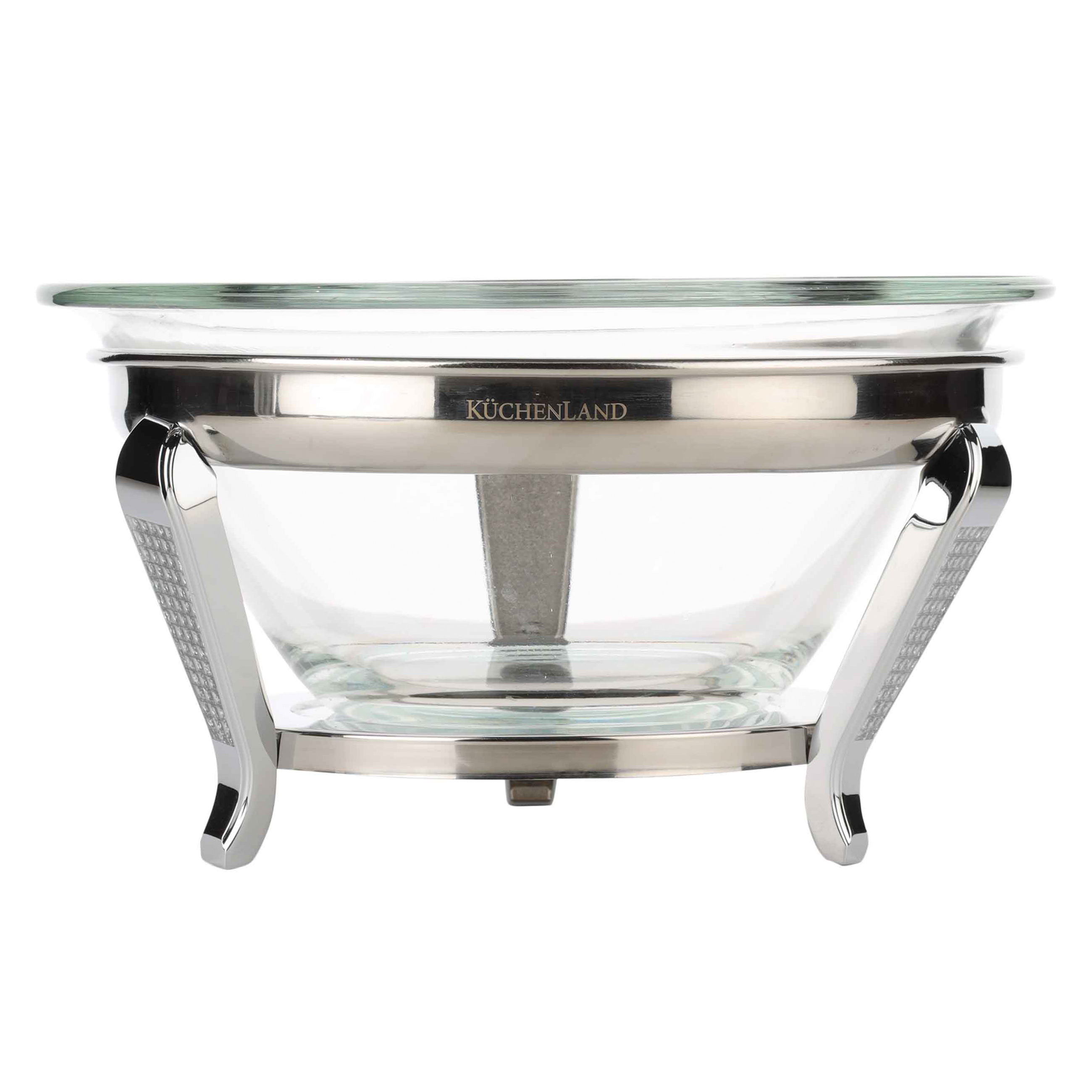 Salad bowl, 30x13 cm, 3 pr, with spoon / fork, on a stand, glass / metal, Winter antarctica