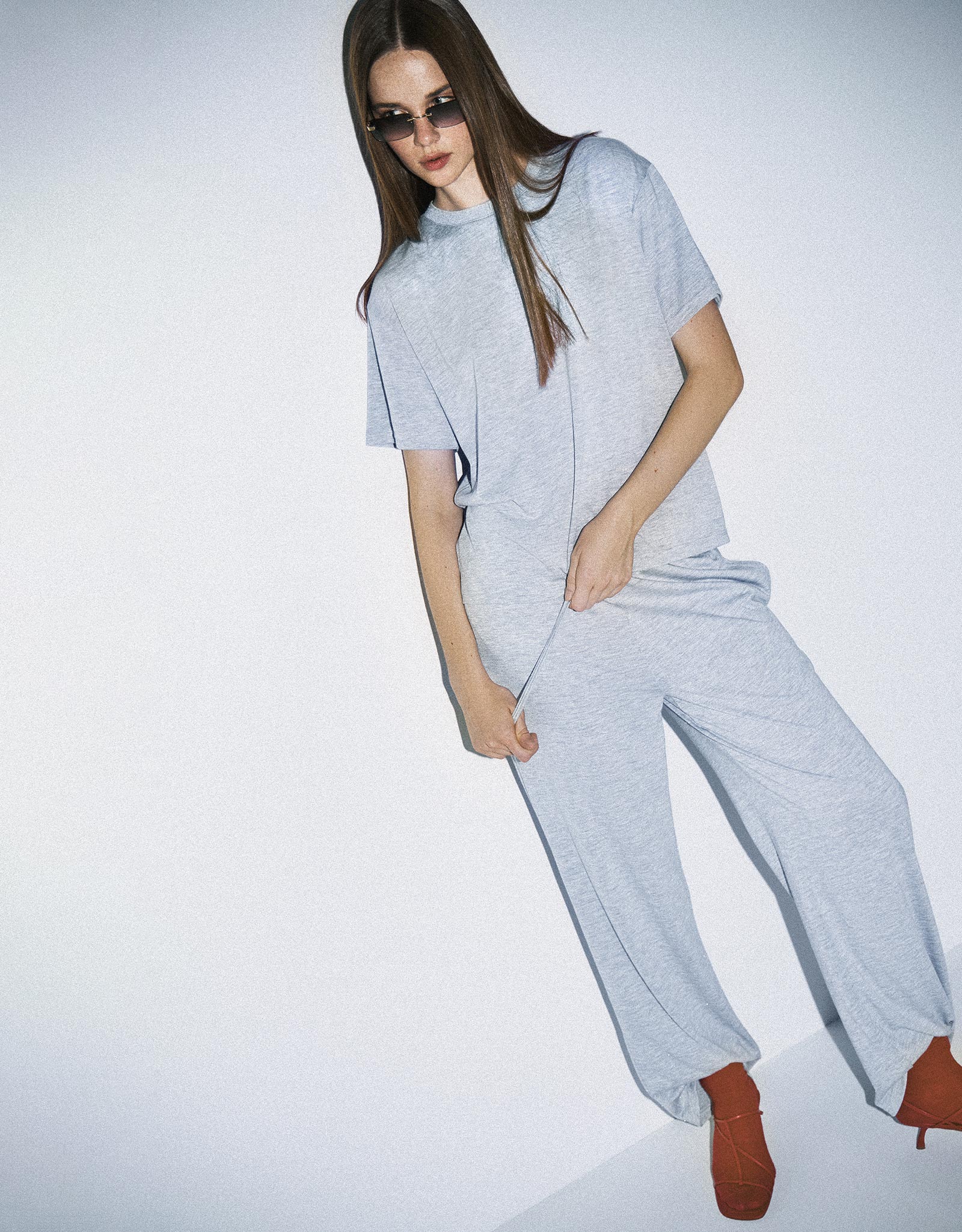 Women's T-shirt, homewear, size L, polyester / viscose / lurex, light gray, Awereona, image-9
