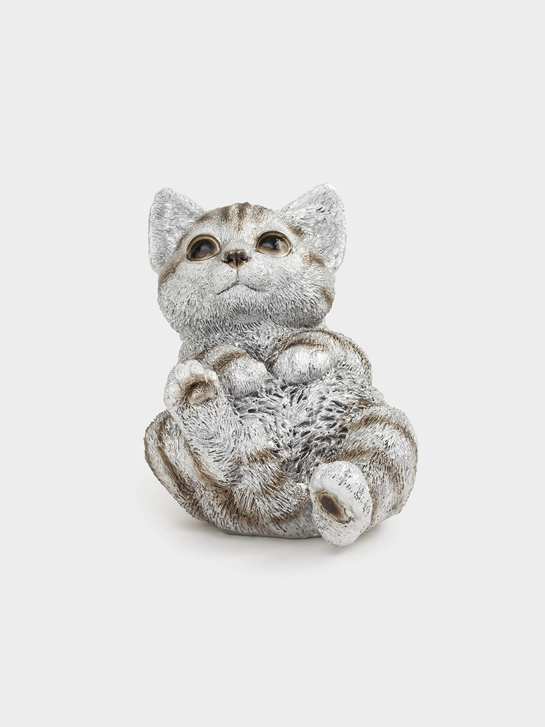 Statuette, 12 cm, polyresin, silver, Kitten lying, Cat, image-2