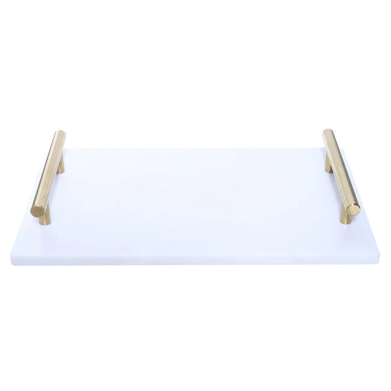 Tray, 30x20 cm, with handles, Marble, rectangular, White/golden, Marble, image-0
