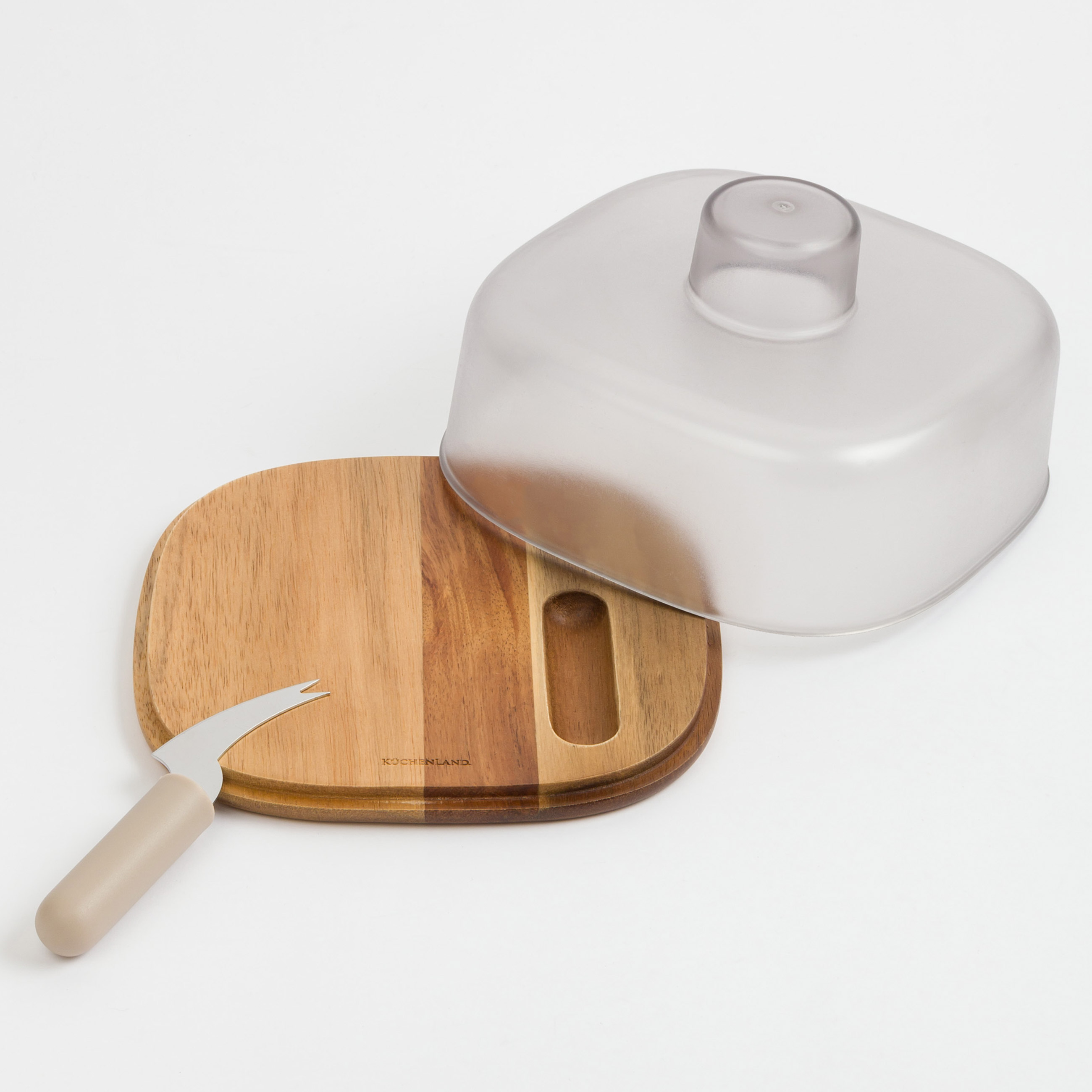 Cheese set, 2 pcs, dish board / dome, steel / wood / plastic, Noble tree, image-0