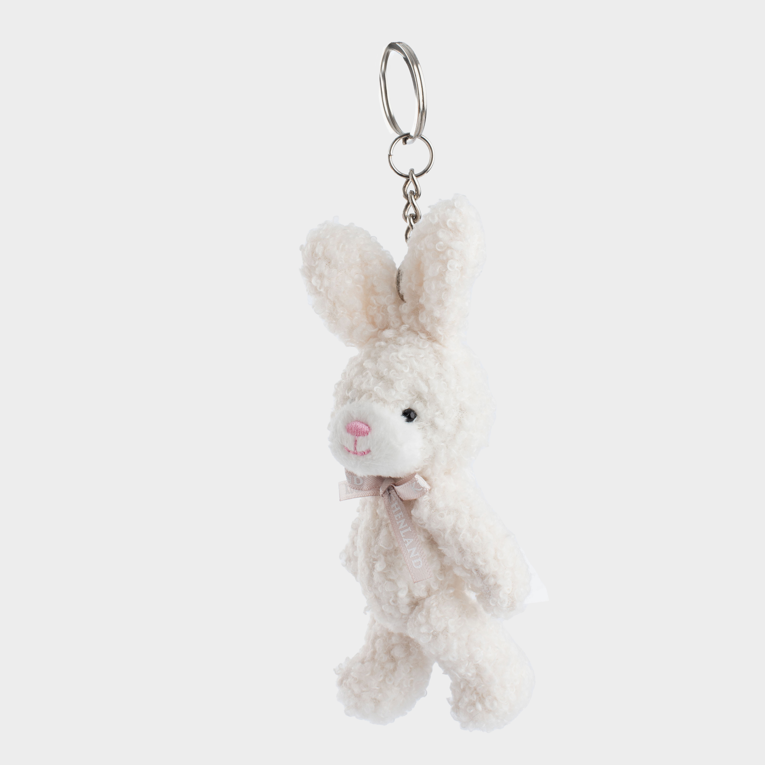 Pendant, 14 cm, soft, with moving paws, boucle / metal, milky, bunny with bow, Rabbit, image-2